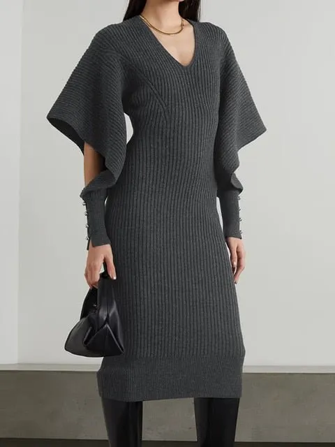 Pre Order:  Dramatic Shoulder Knit Dress