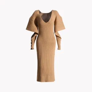 Pre Order:  Dramatic Shoulder Knit Dress