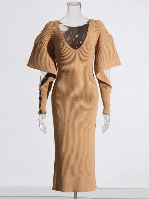 Pre Order:  Dramatic Shoulder Knit Dress