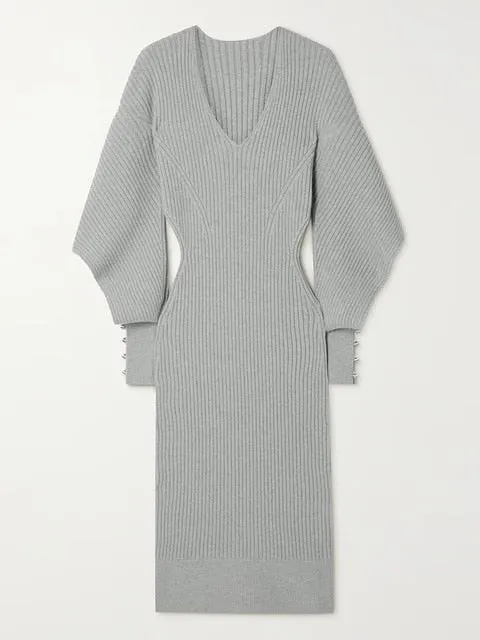 Pre Order:  Dramatic Shoulder Knit Dress