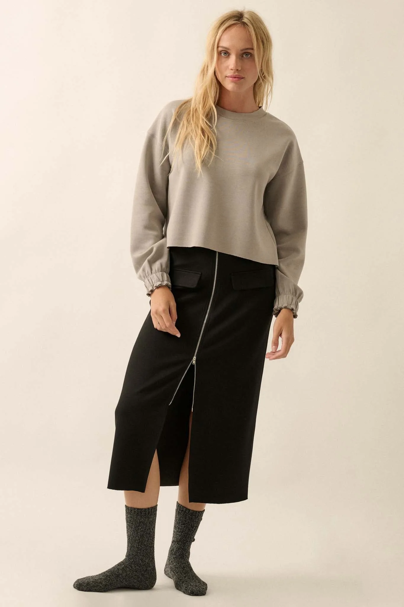 Premium Scuba Ruffle-Cuff Pullover