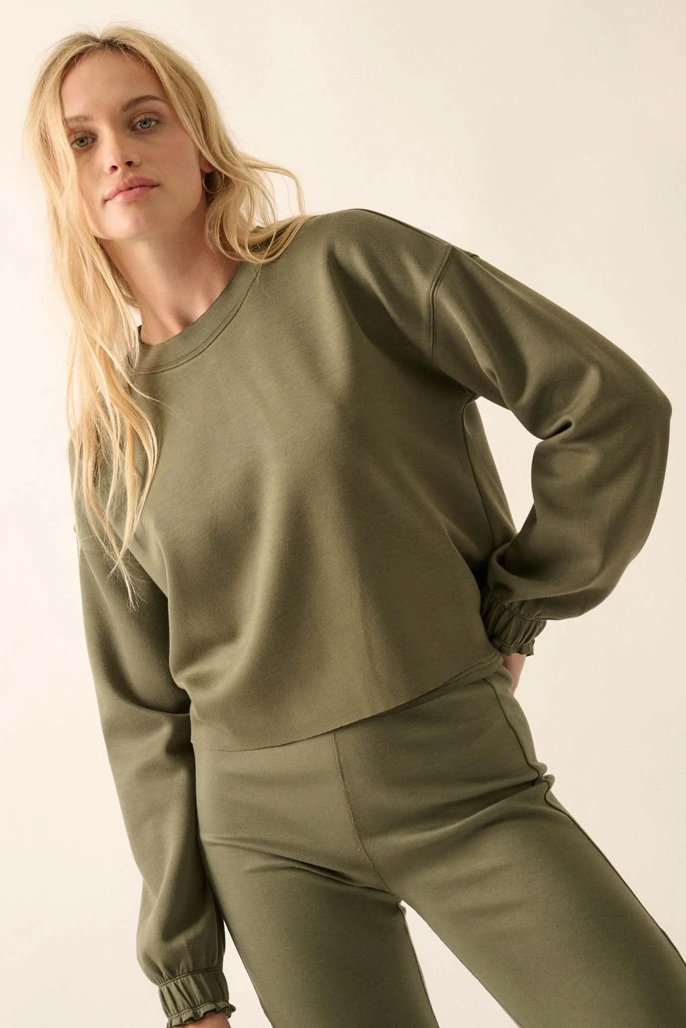 Premium Scuba Ruffle-Cuff Pullover