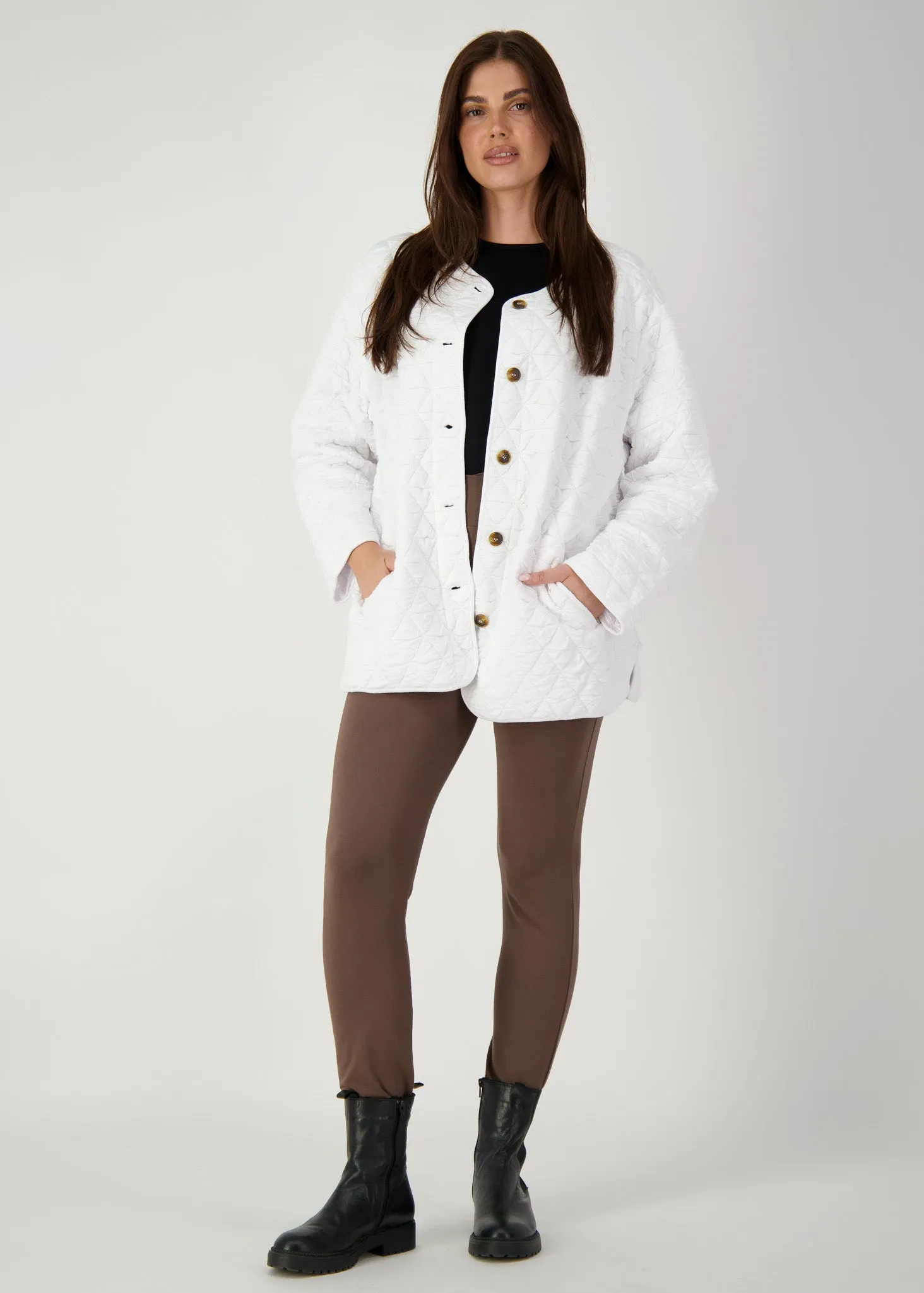 Quincy Quilted Bamboo Oversized Jacket - White