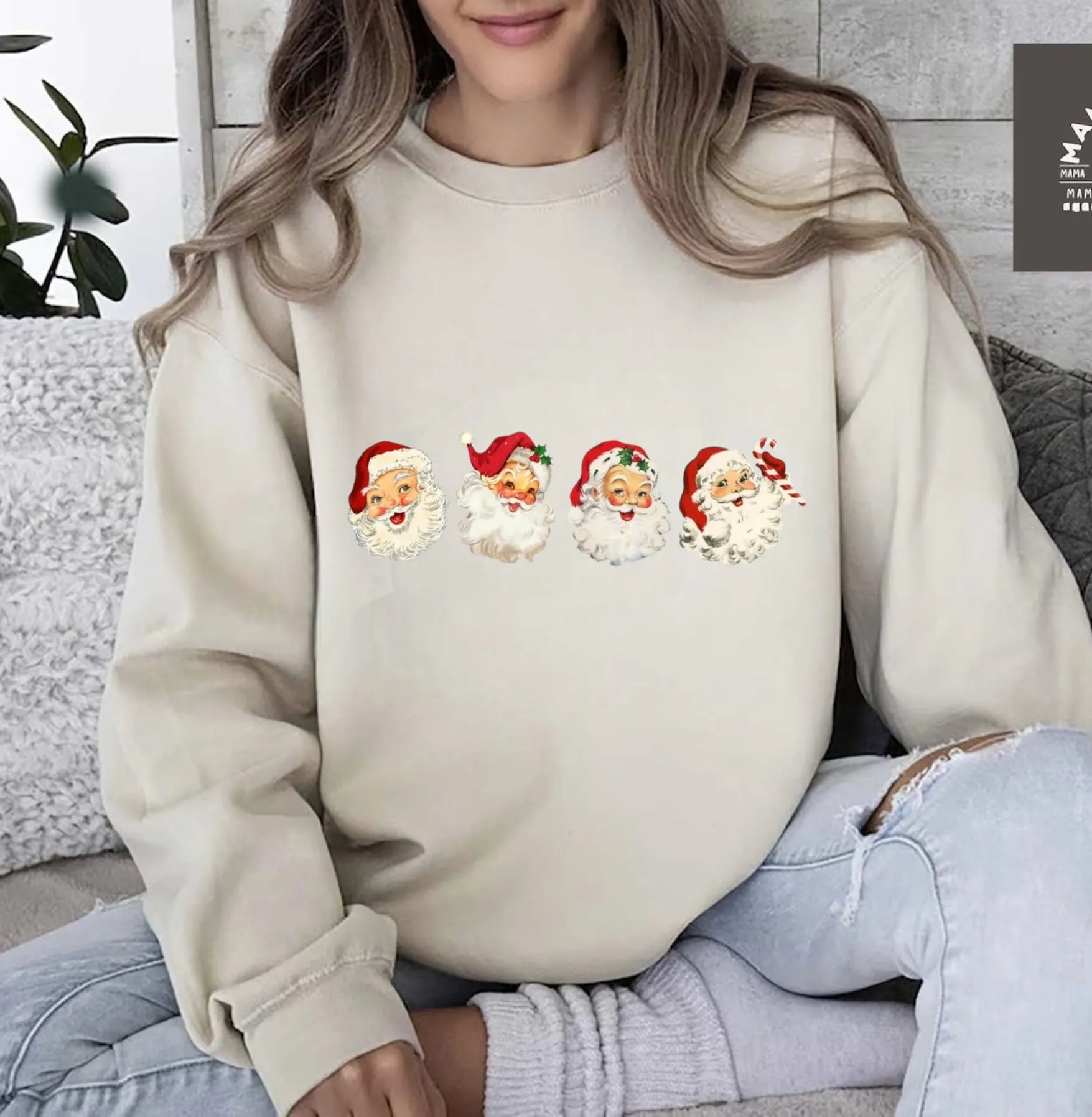 "Retro Christmas Santa" Sweatshirt - Vintage Holiday Graphic Tee for Festive Style