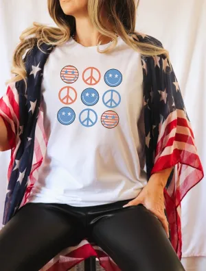 Retro Patriotic T-Shirt with Peace Signs