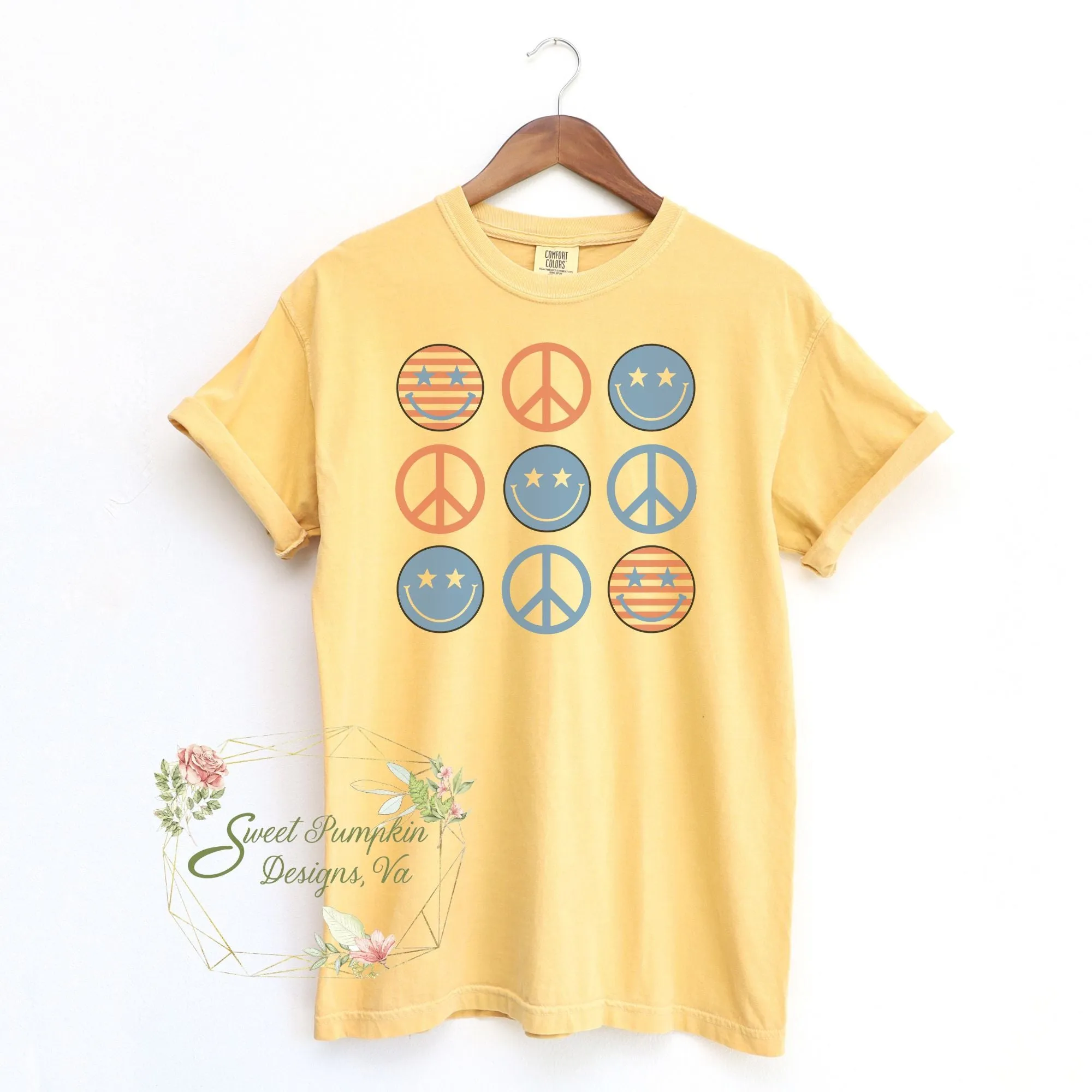 Retro Patriotic T-Shirt with Peace Signs