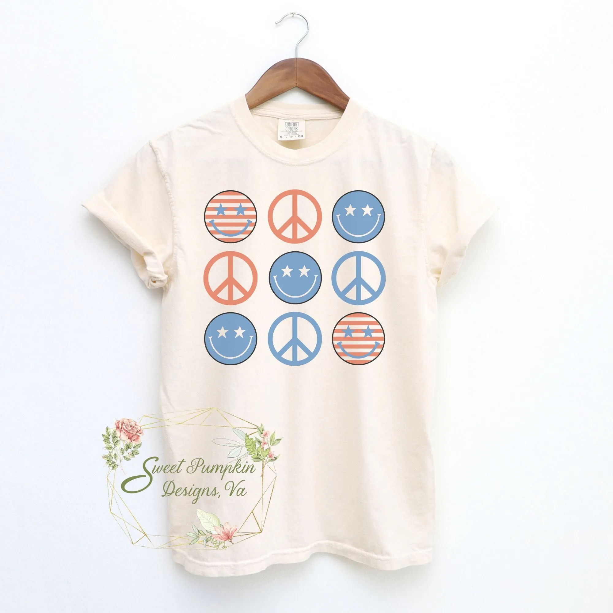 Retro Patriotic T-Shirt with Peace Signs