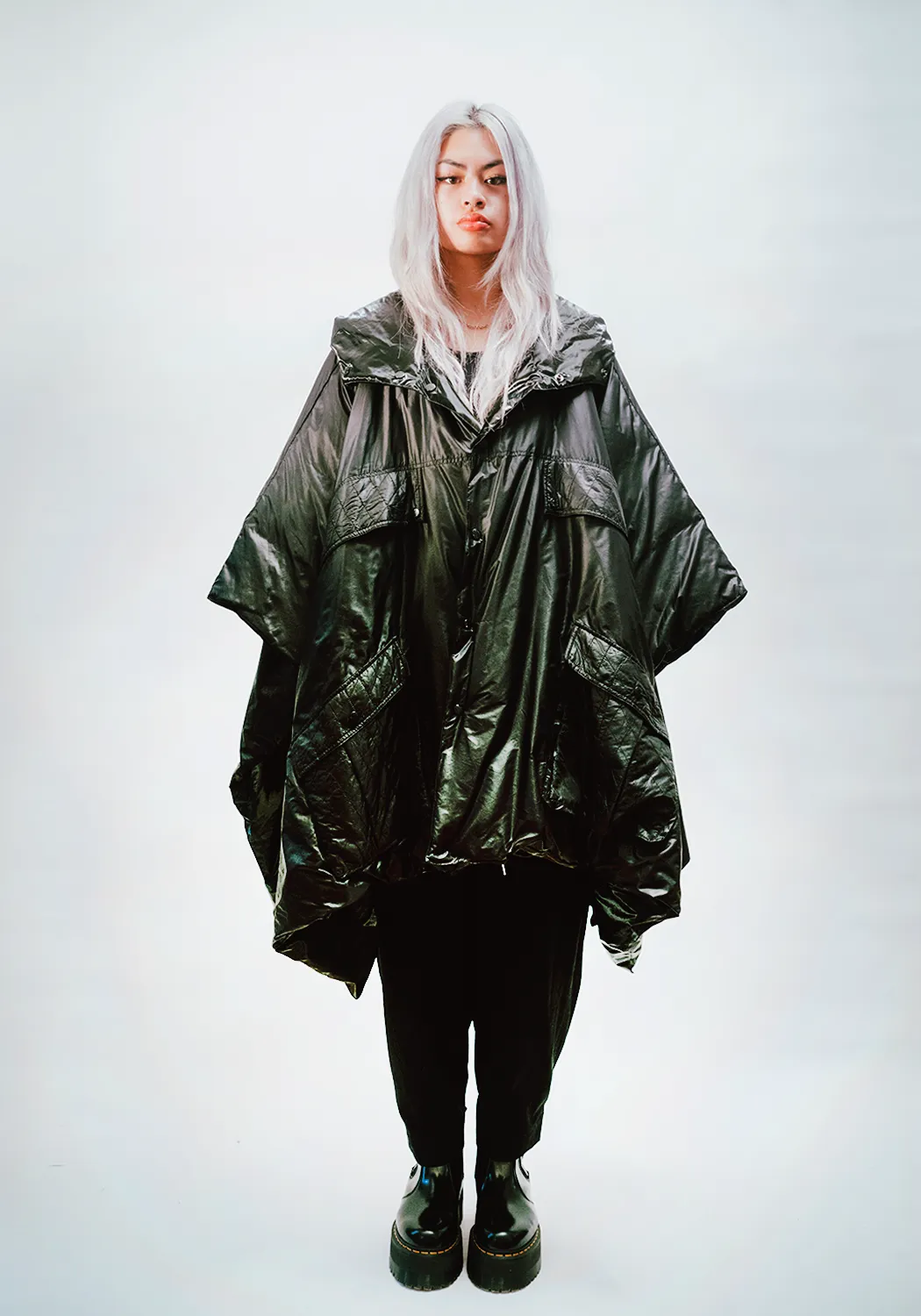 Reversible Hooded Down Poncho