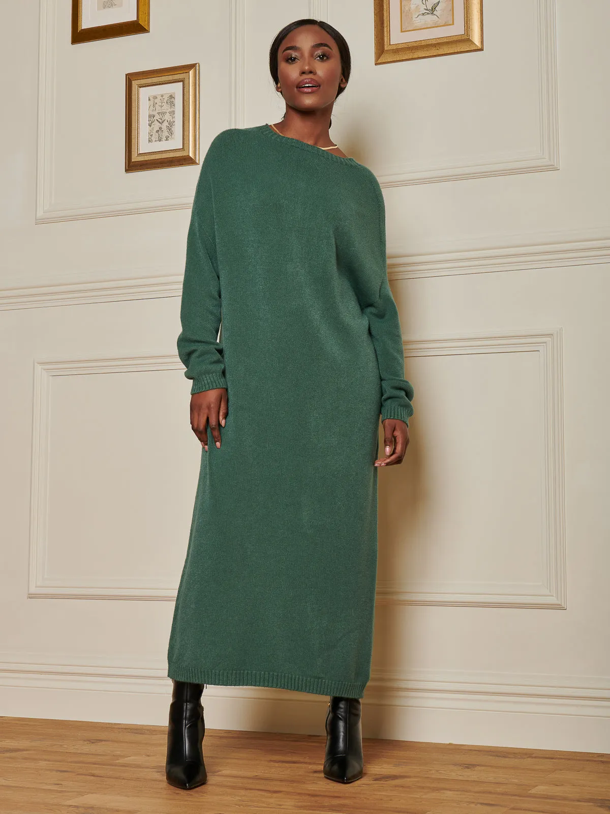 Ribbed Knit Longline Dress, Emerald Green