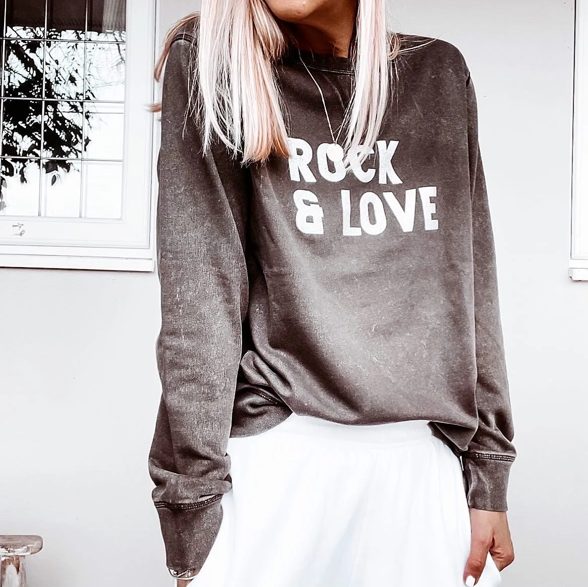 ROCK & LOVE silver glitter vintage washed sweatshirt *boyfriend fit*