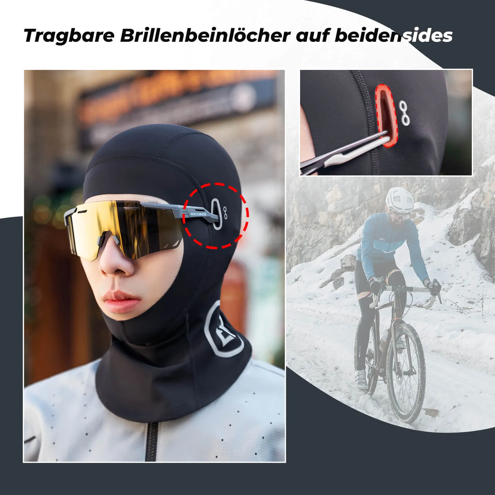 ROCKBROS Motorrad Helmhaube Atmungsaktive Balaclava für Fahrrad & Ski Unisex