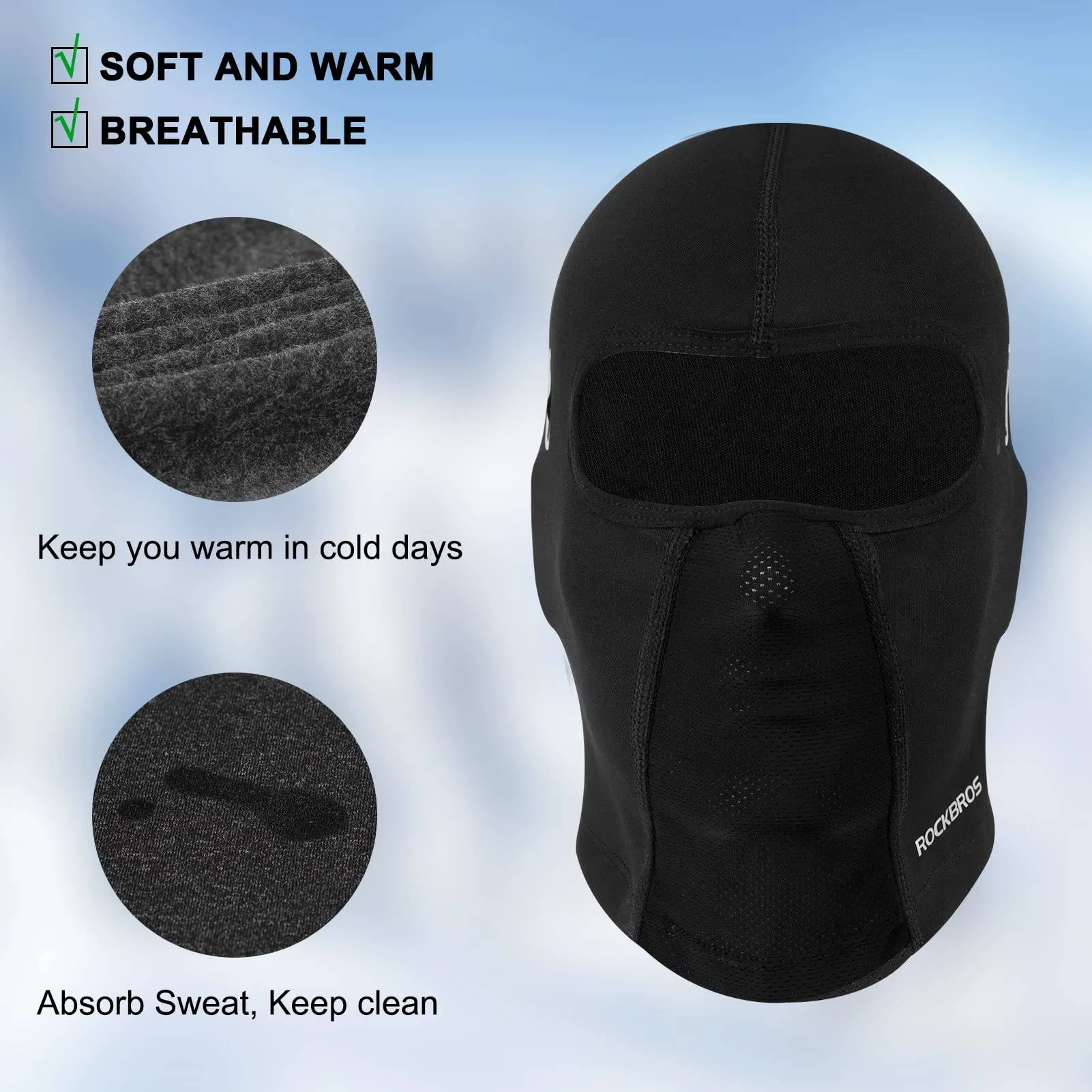 ROCKBROS Sturmhaube Warm Fahrrad Gesichtsmaske Balaclava 54-62CM Unisex