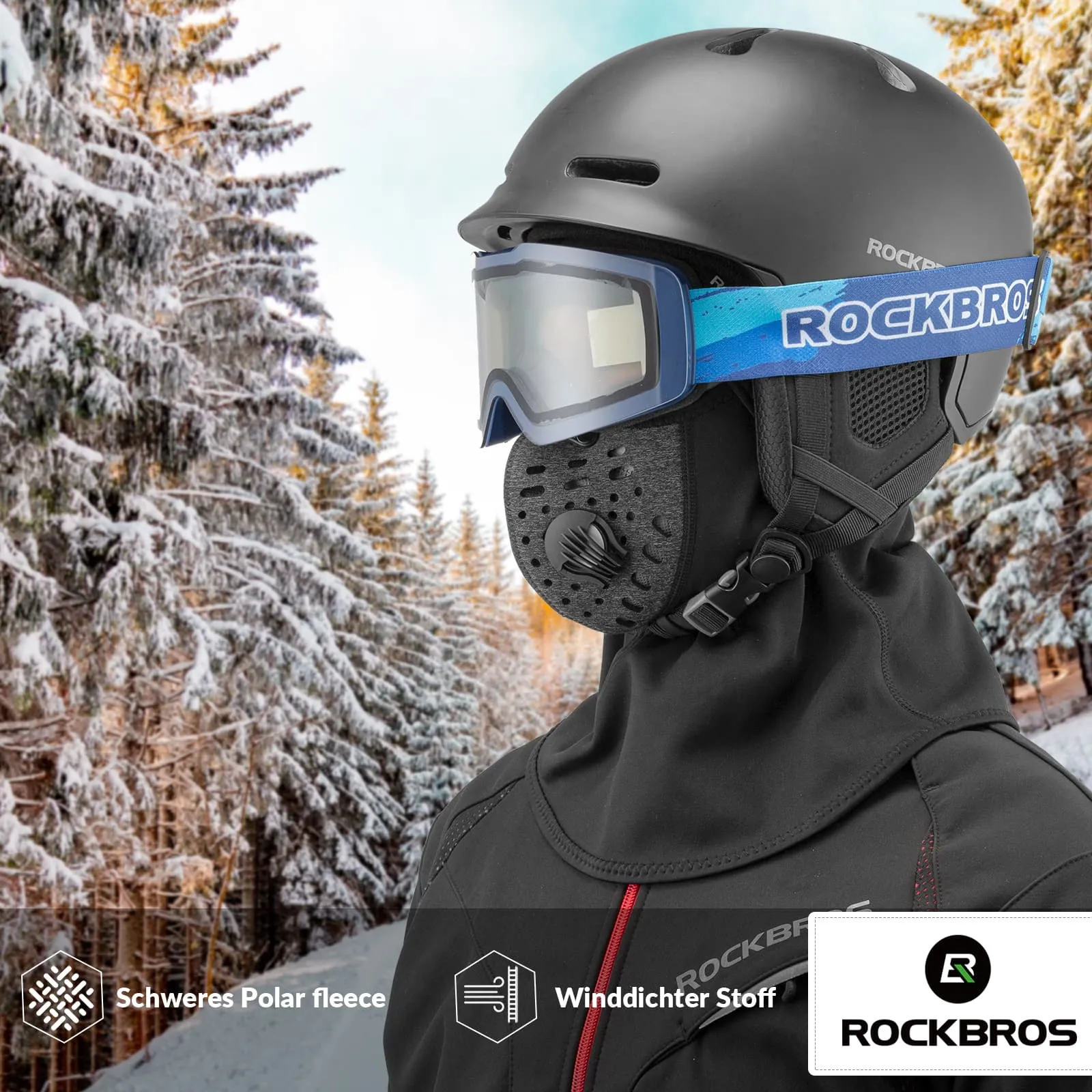 ROCKBROS Warme Sturmhaube Winter Fleece Halswärmer mit Atemfilter