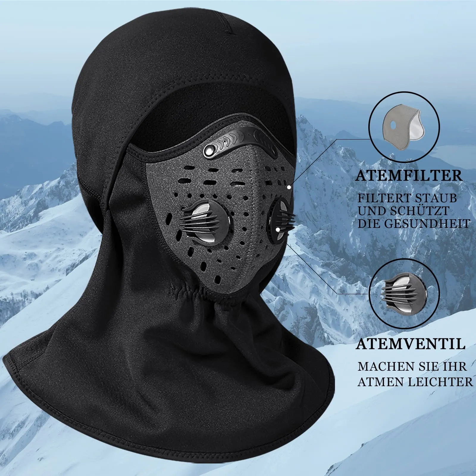 ROCKBROS Warme Sturmhaube Winter Fleece Halswärmer mit Atemfilter