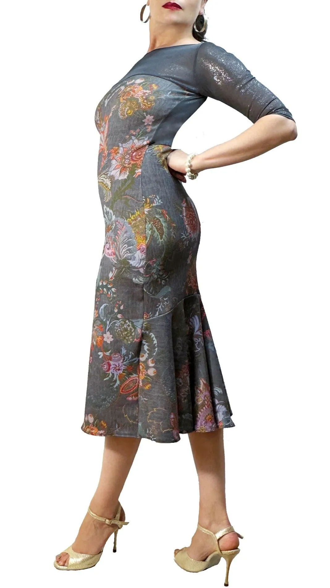 sable jacquard print tango dress with sleeves