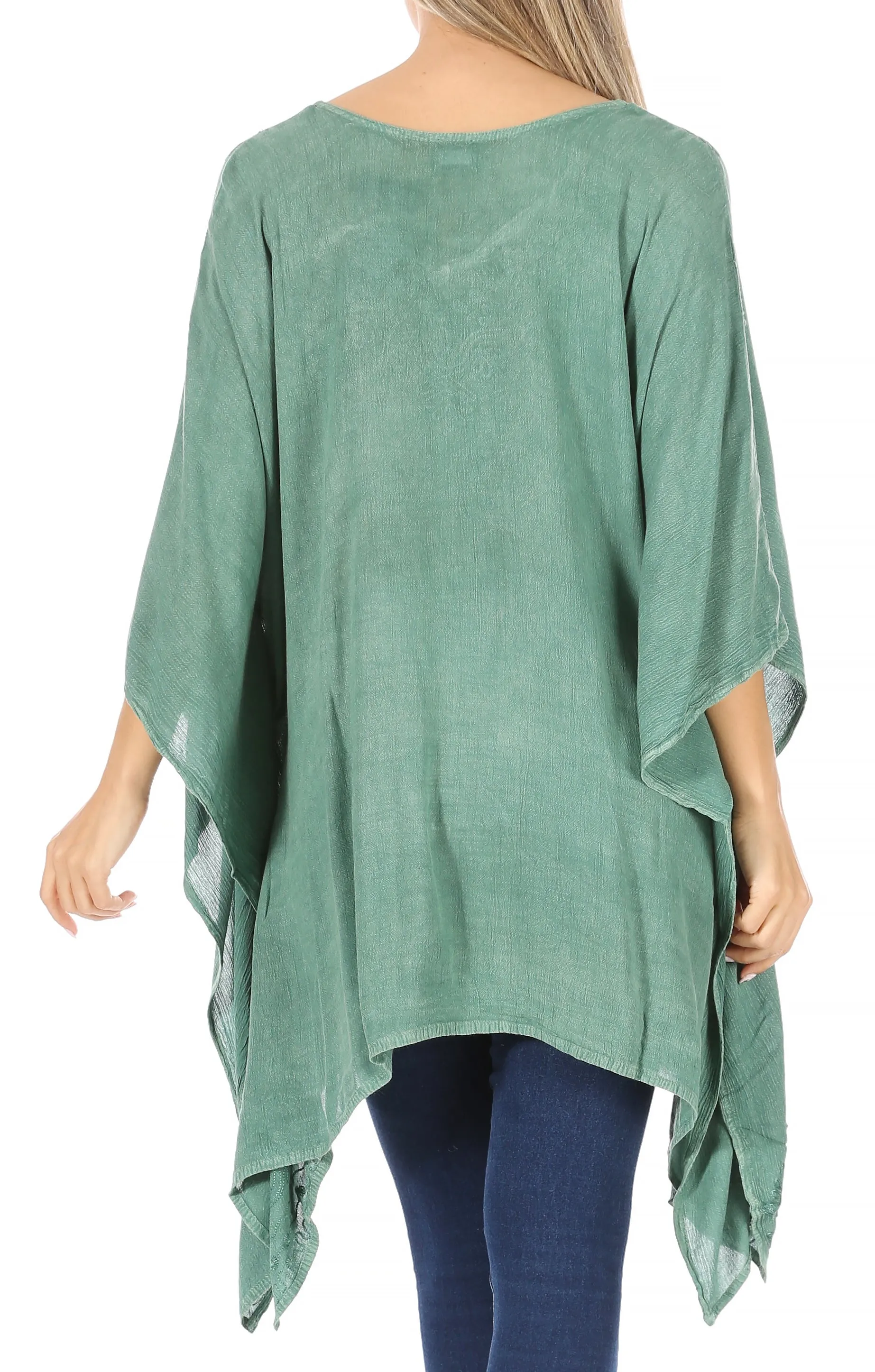 Sakkas Regina Women's Lightweight Stonewashed Poncho Top Blouse Caftan Cover up