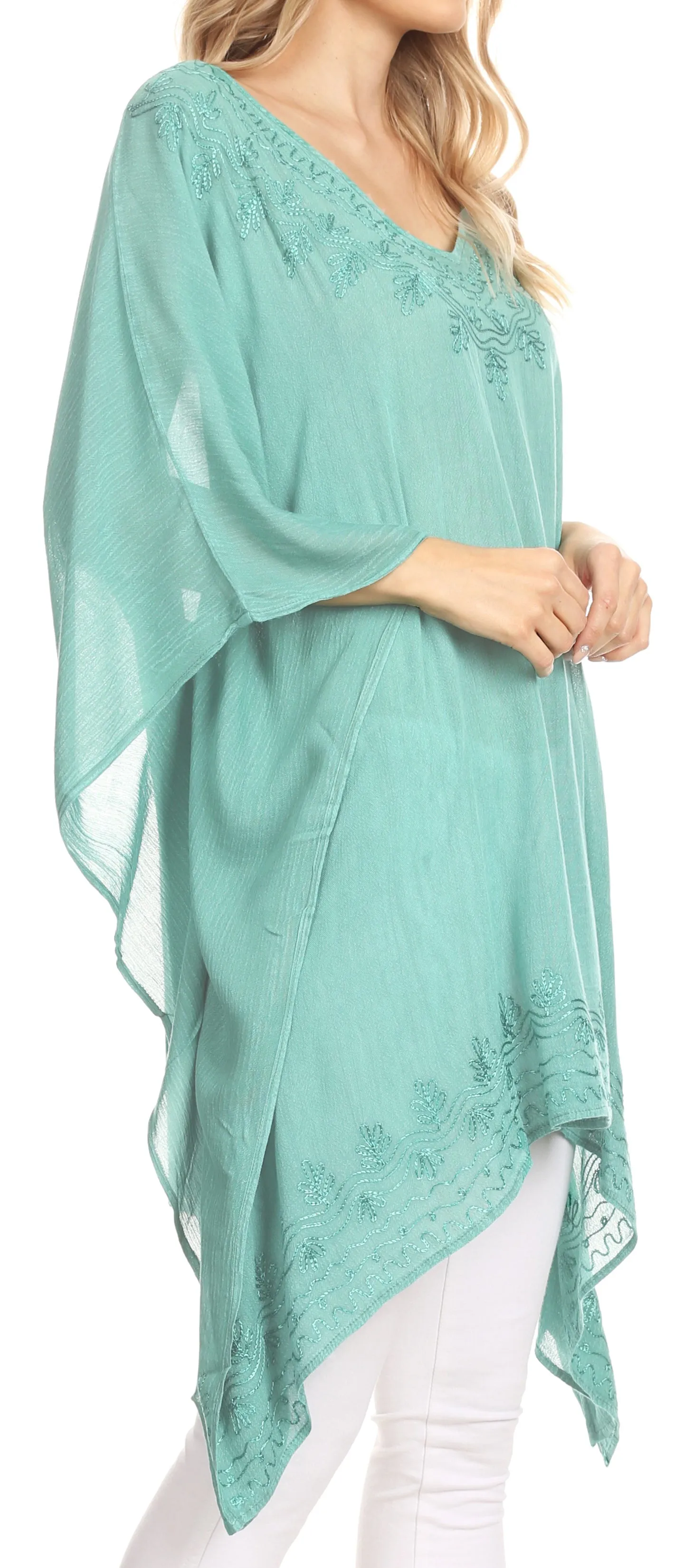 Sakkas Regina Women's Lightweight Stonewashed Poncho Top Blouse Caftan Cover up