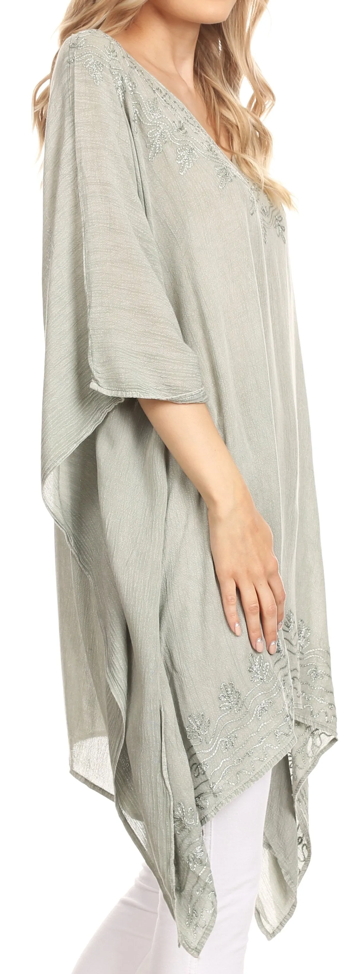 Sakkas Regina Women's Lightweight Stonewashed Poncho Top Blouse Caftan Cover up