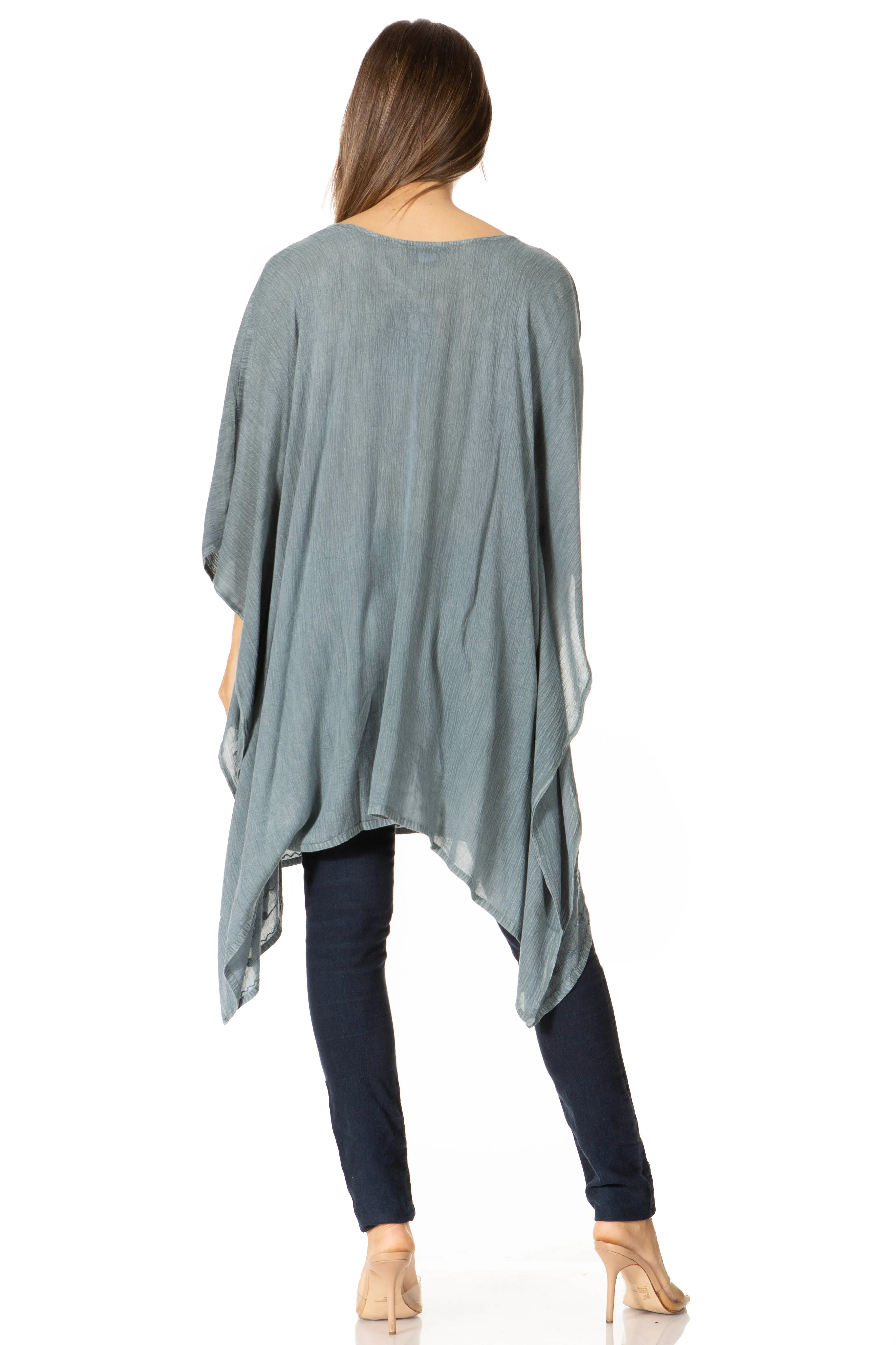 Sakkas Regina Women's Lightweight Stonewashed Poncho Top Blouse Caftan Cover up