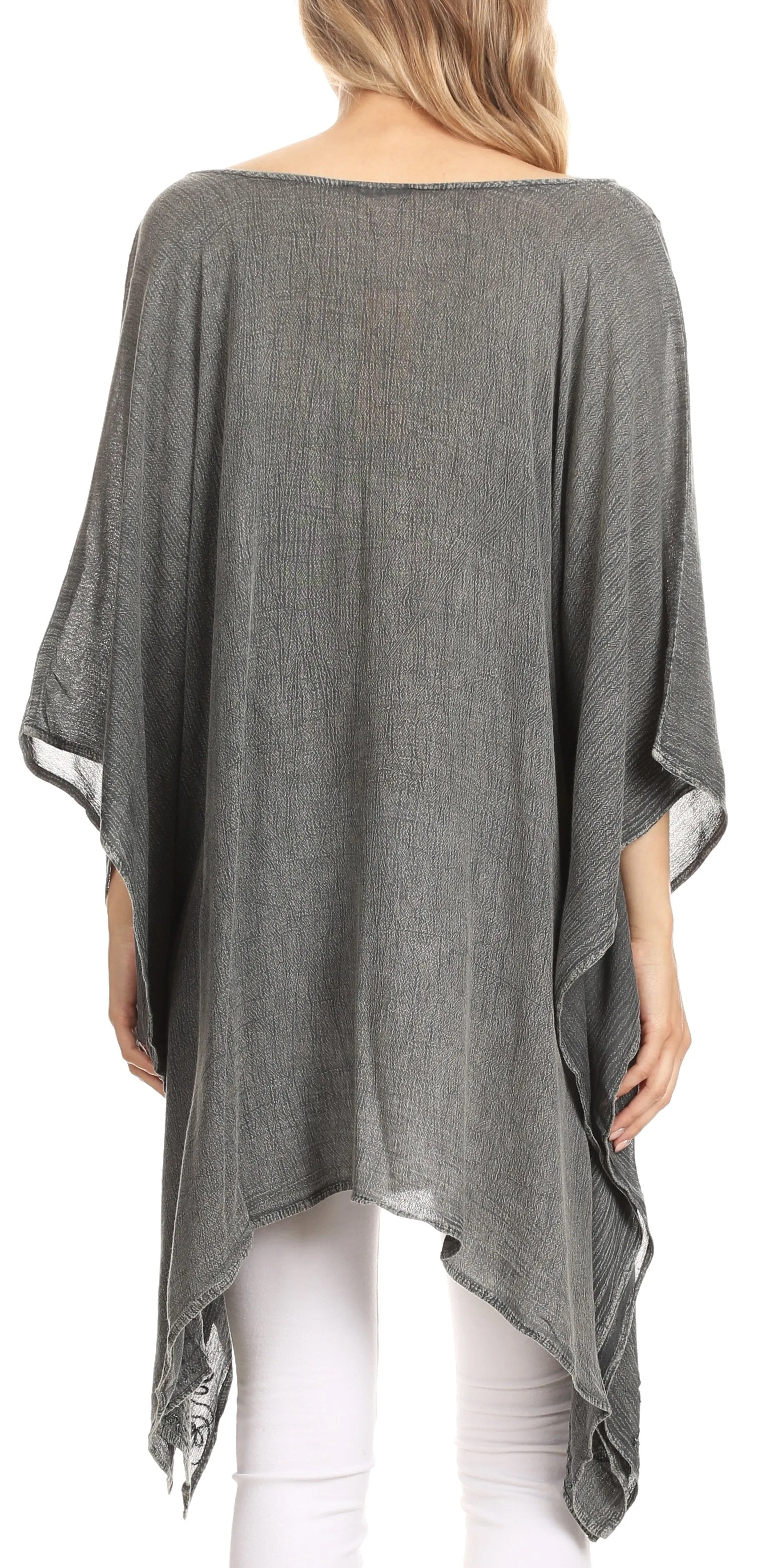 Sakkas Regina Women's Lightweight Stonewashed Poncho Top Blouse Caftan Cover up