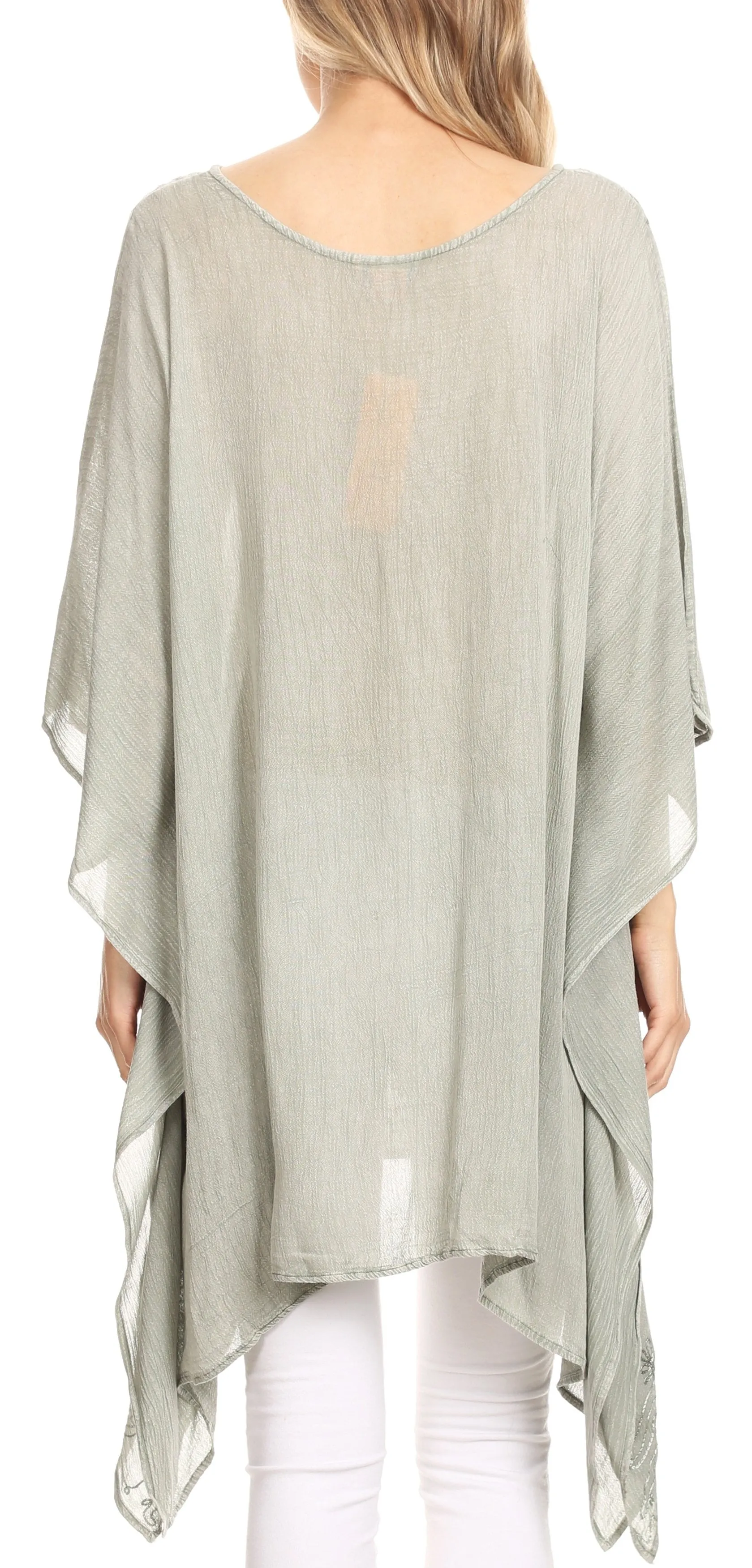 Sakkas Regina Women's Lightweight Stonewashed Poncho Top Blouse Caftan Cover up