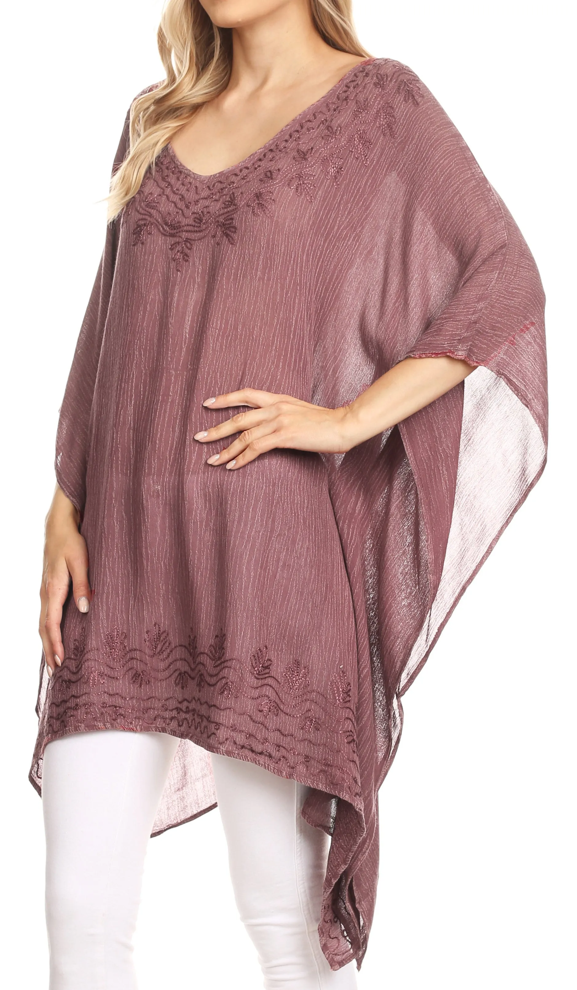 Sakkas Regina Women's Lightweight Stonewashed Poncho Top Blouse Caftan Cover up