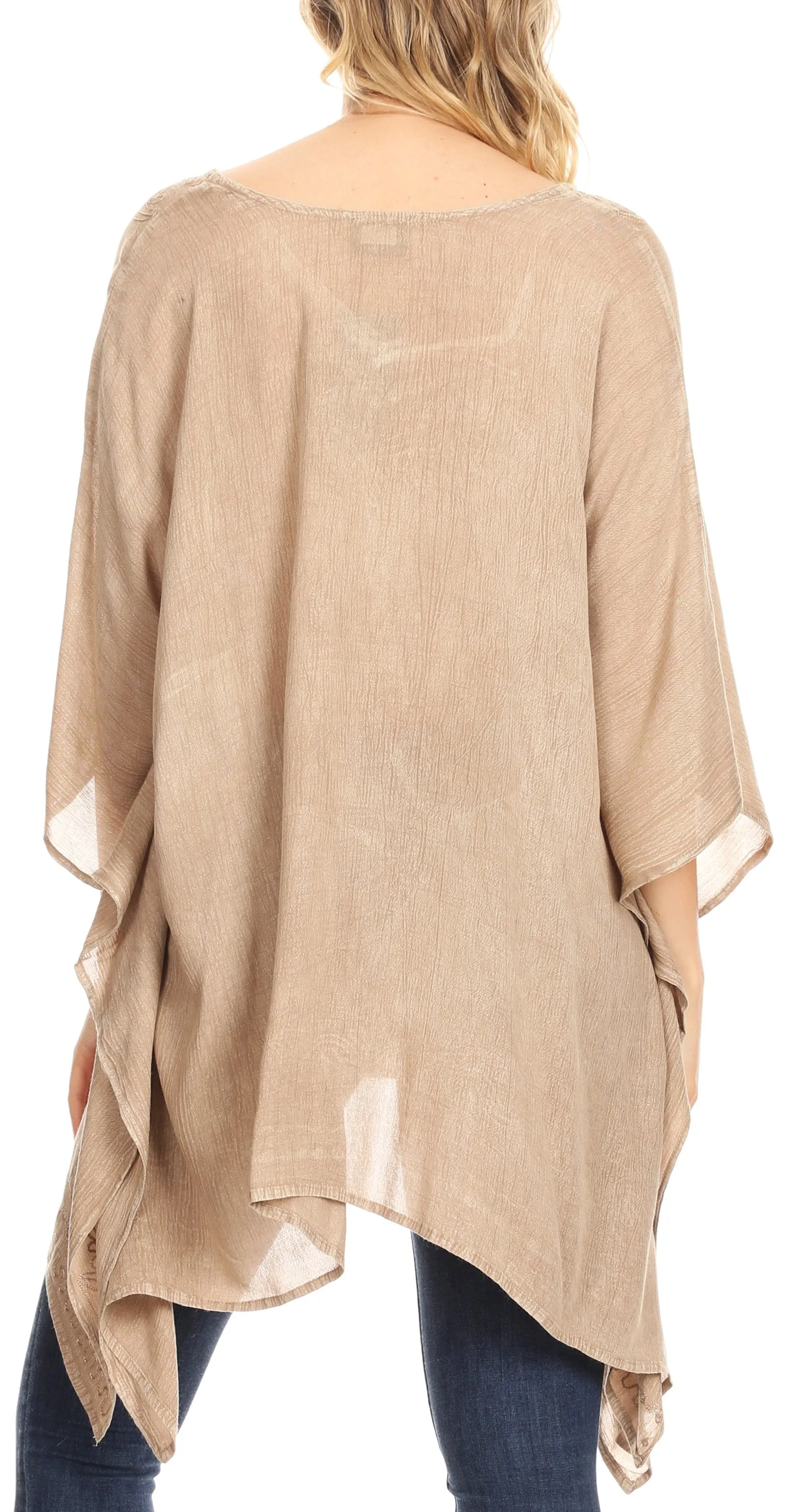 Sakkas Regina Women's Lightweight Stonewashed Poncho Top Blouse Caftan Cover up