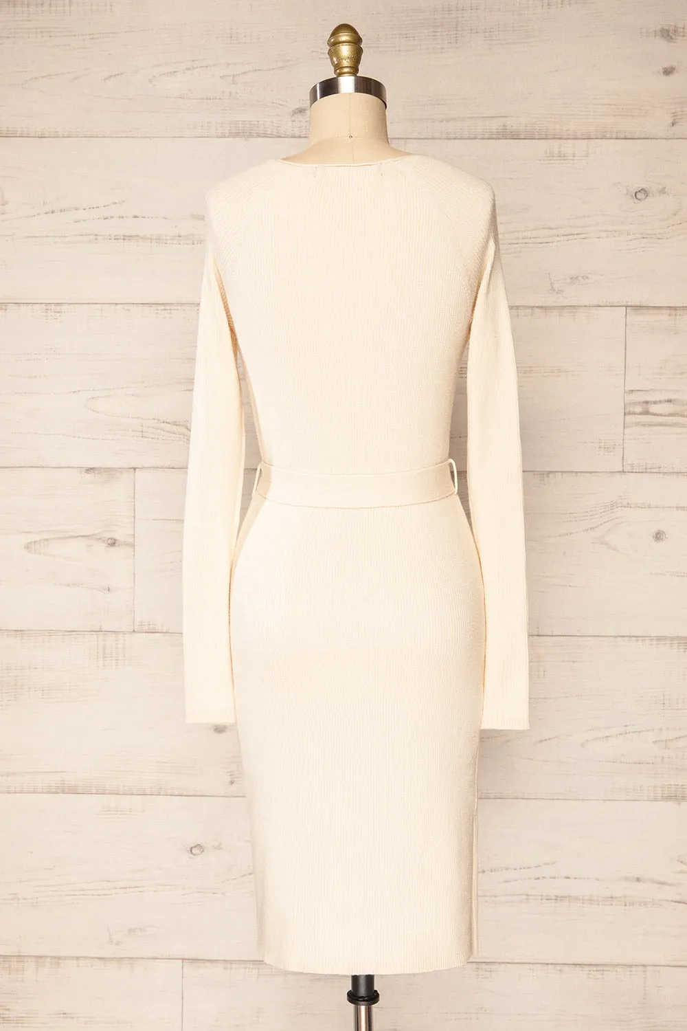 Sayure Cream | Long Sleeved Ribbed Midi Dress