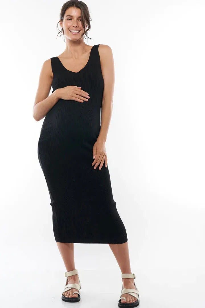 Serenity Maternity Sleeveless Knit Dress In Caviar