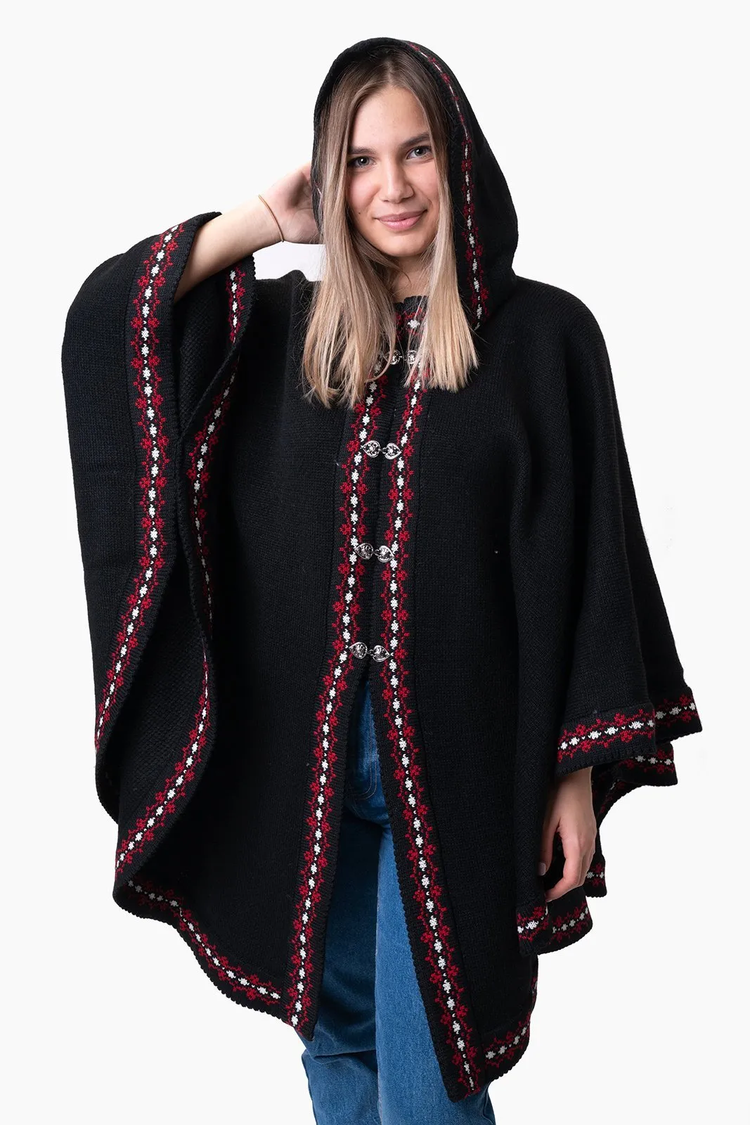Seto woolen hooded poncho