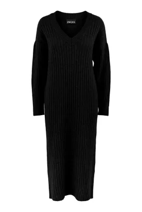 Silla Midi V-Neck Knit Dress - Black