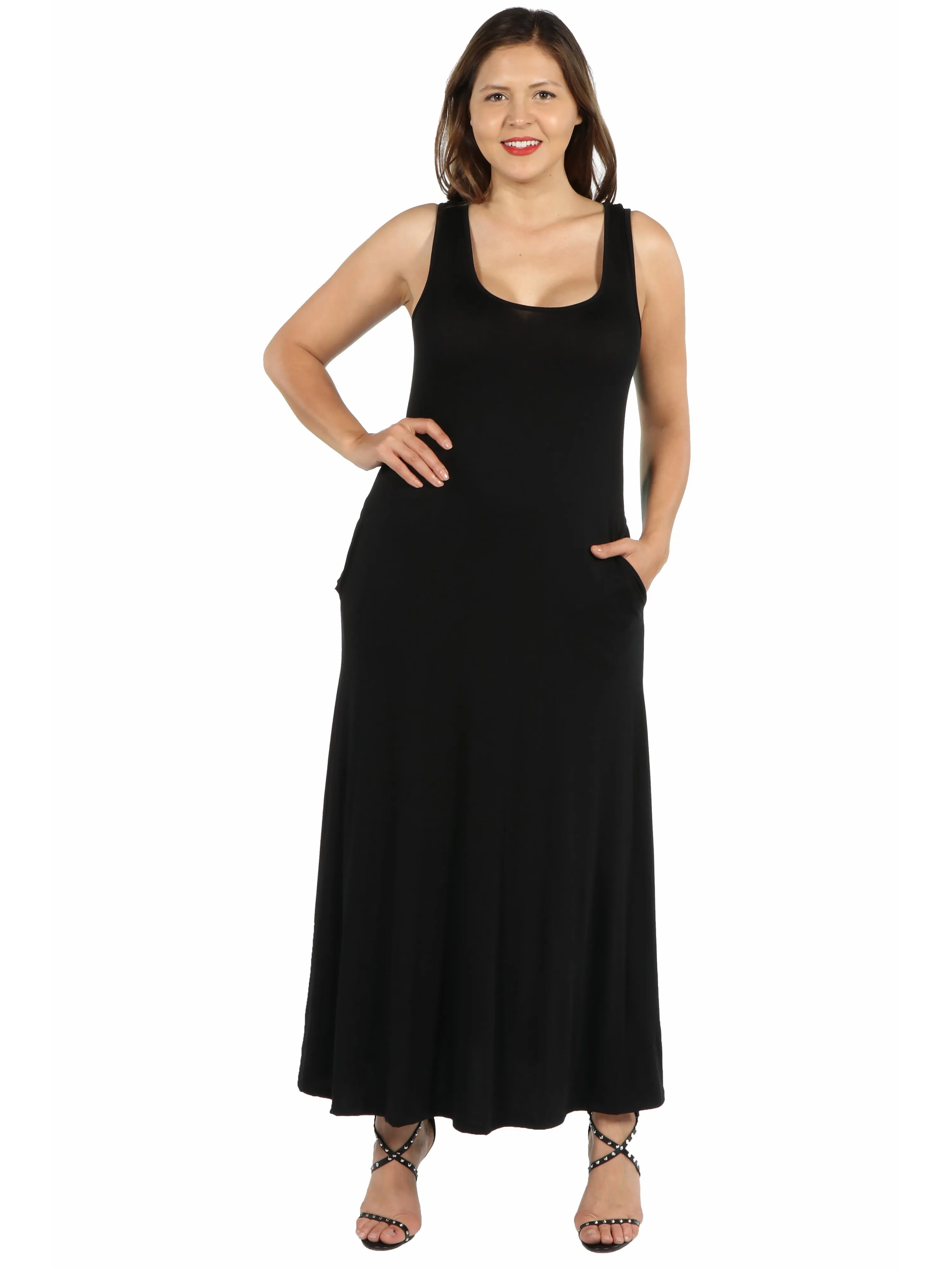 Sleeveless Tank Plus Size Maxi Dress with Pockets