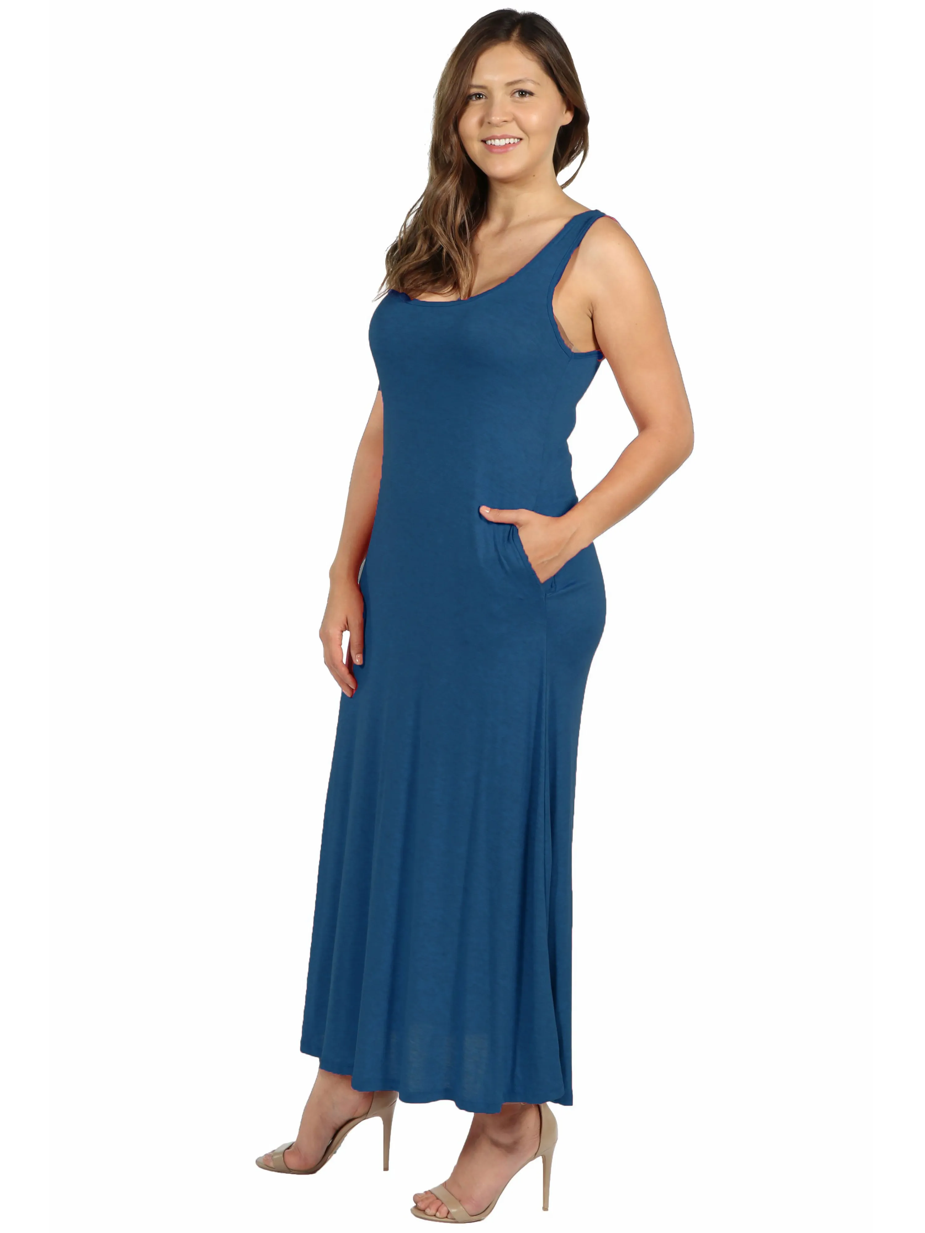 Sleeveless Tank Plus Size Maxi Dress with Pockets