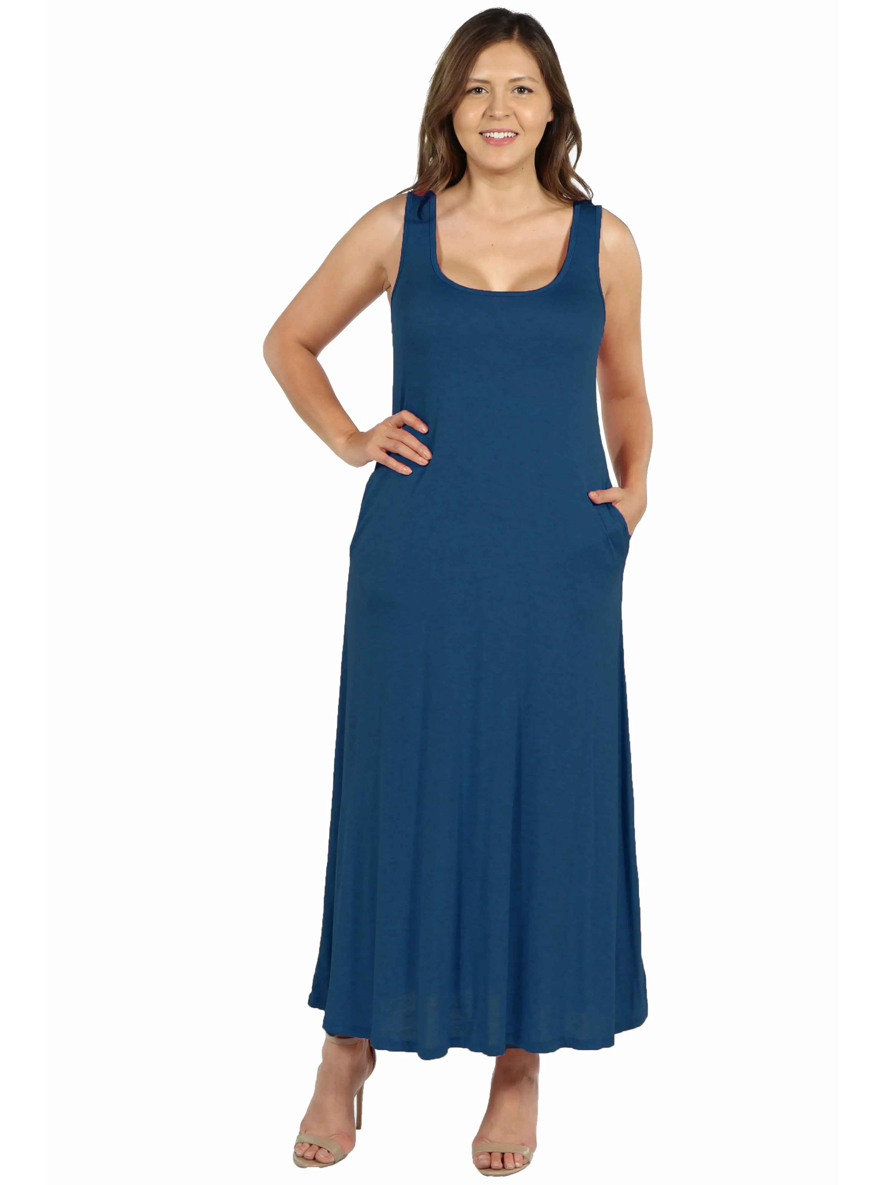 Sleeveless Tank Plus Size Maxi Dress with Pockets