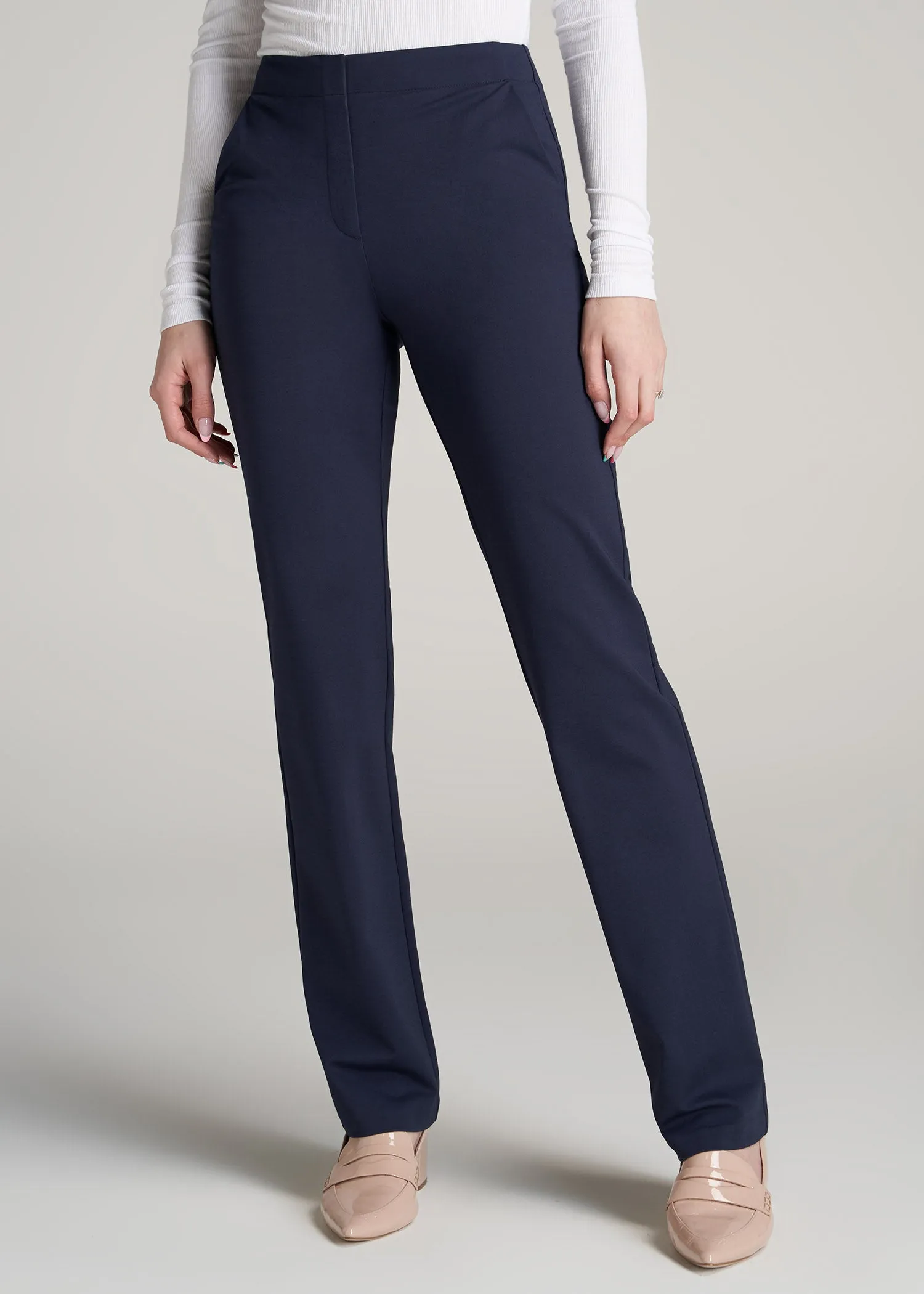 Slim Straight Leg Dress Pants for Tall Women in Navy