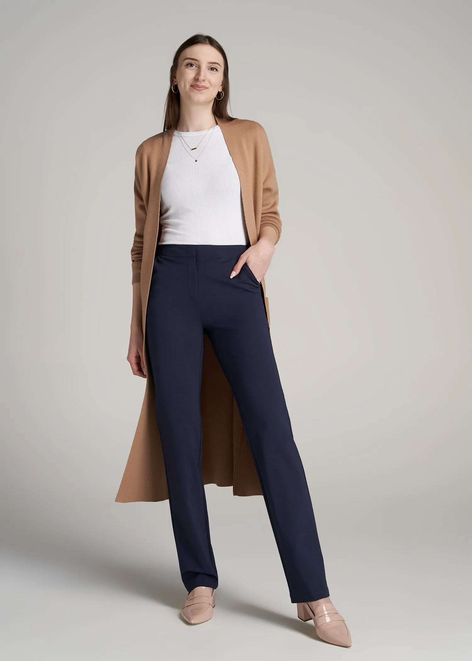 Slim Straight Leg Dress Pants for Tall Women in Navy