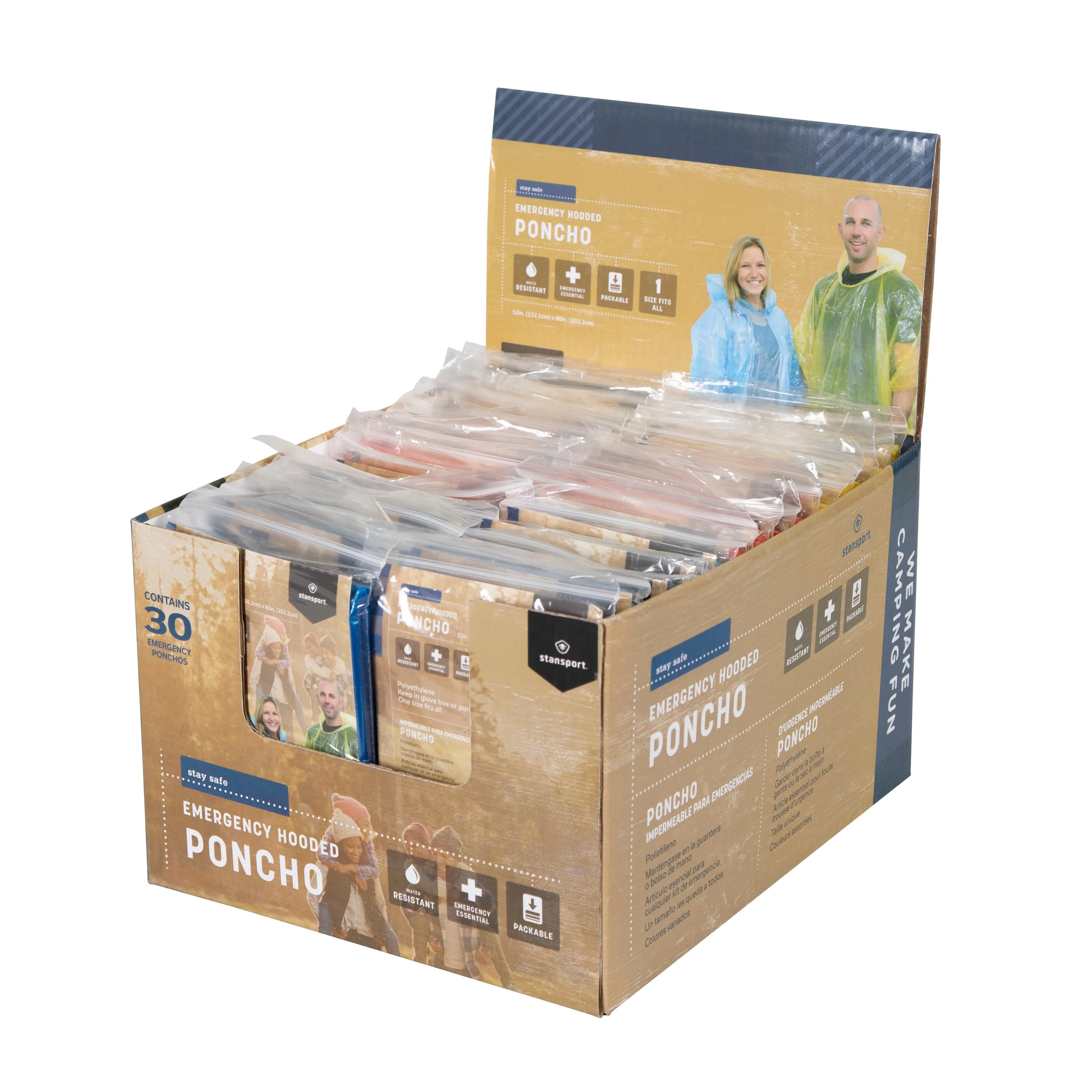 Stansport Emergency Poncho - Assorted - 30 Per Pdq