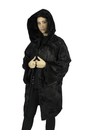 Swakara coat with lined hood mink