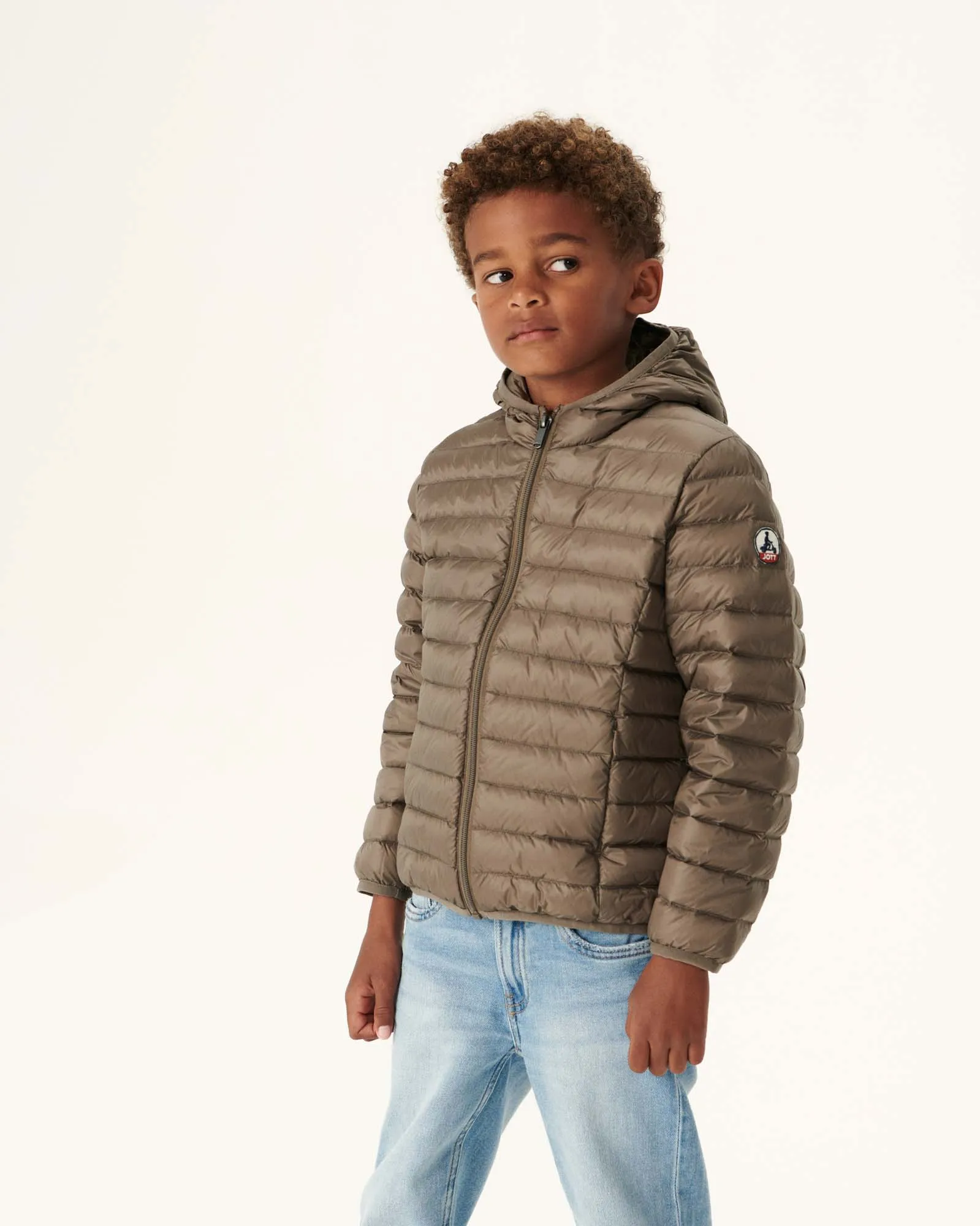 Taupe Hooded down jacket Hugo