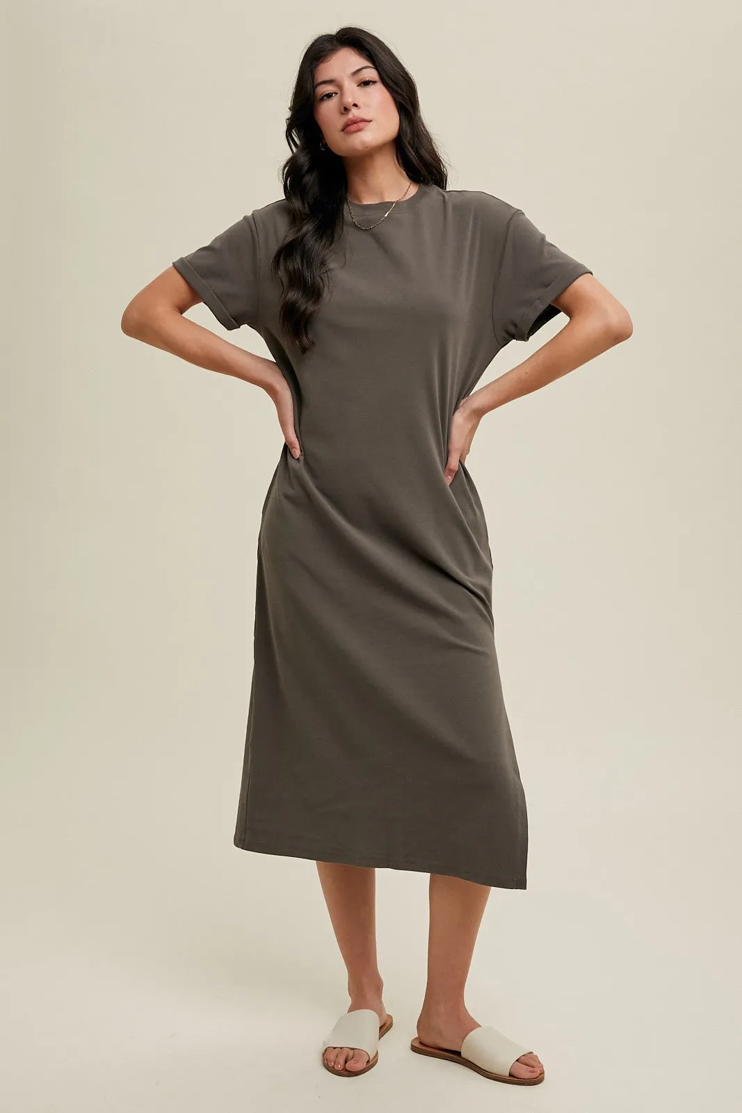 The Miesha Knit Midi Tee Dress Charcoal