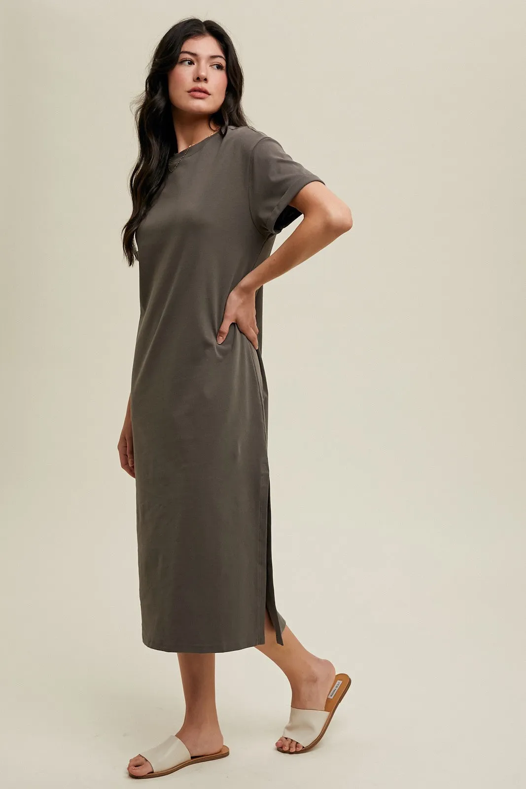 The Miesha Knit Midi Tee Dress Charcoal