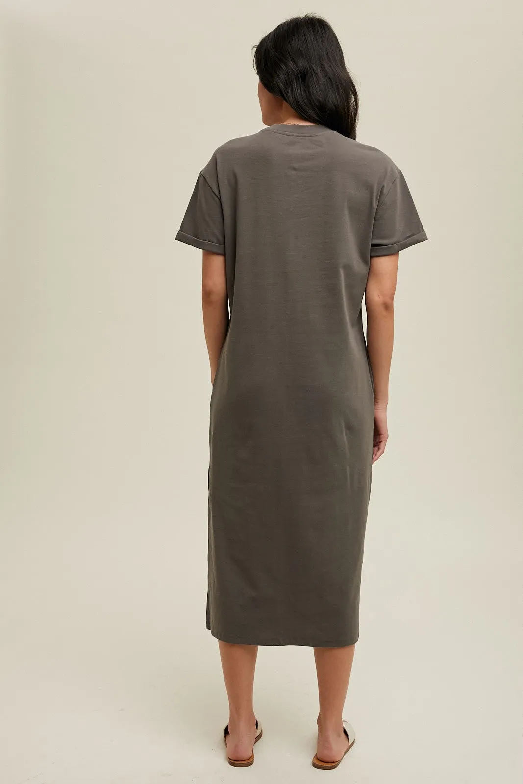 The Miesha Knit Midi Tee Dress Charcoal