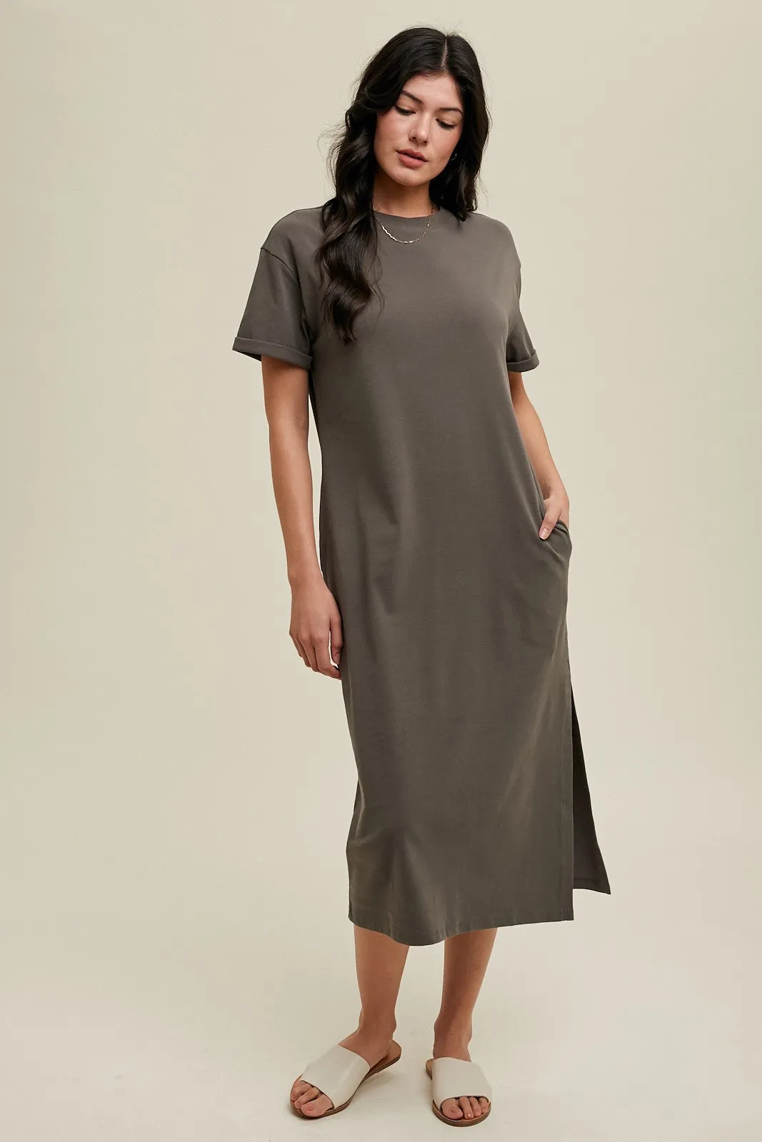 The Miesha Knit Midi Tee Dress Charcoal