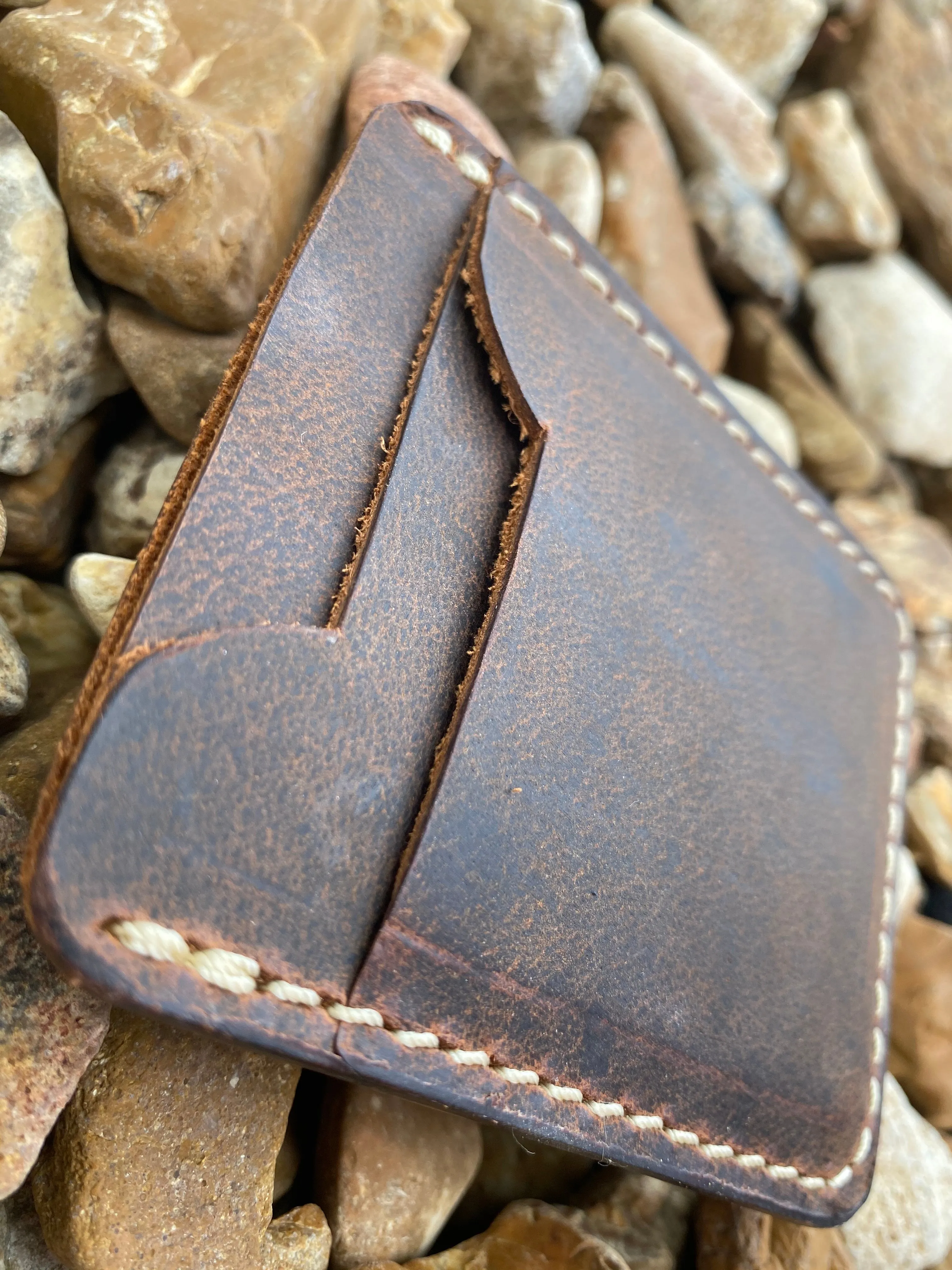 Three Pocket Minimalist Wallet With Money Clip - Crazy Horse Buffalo Leather