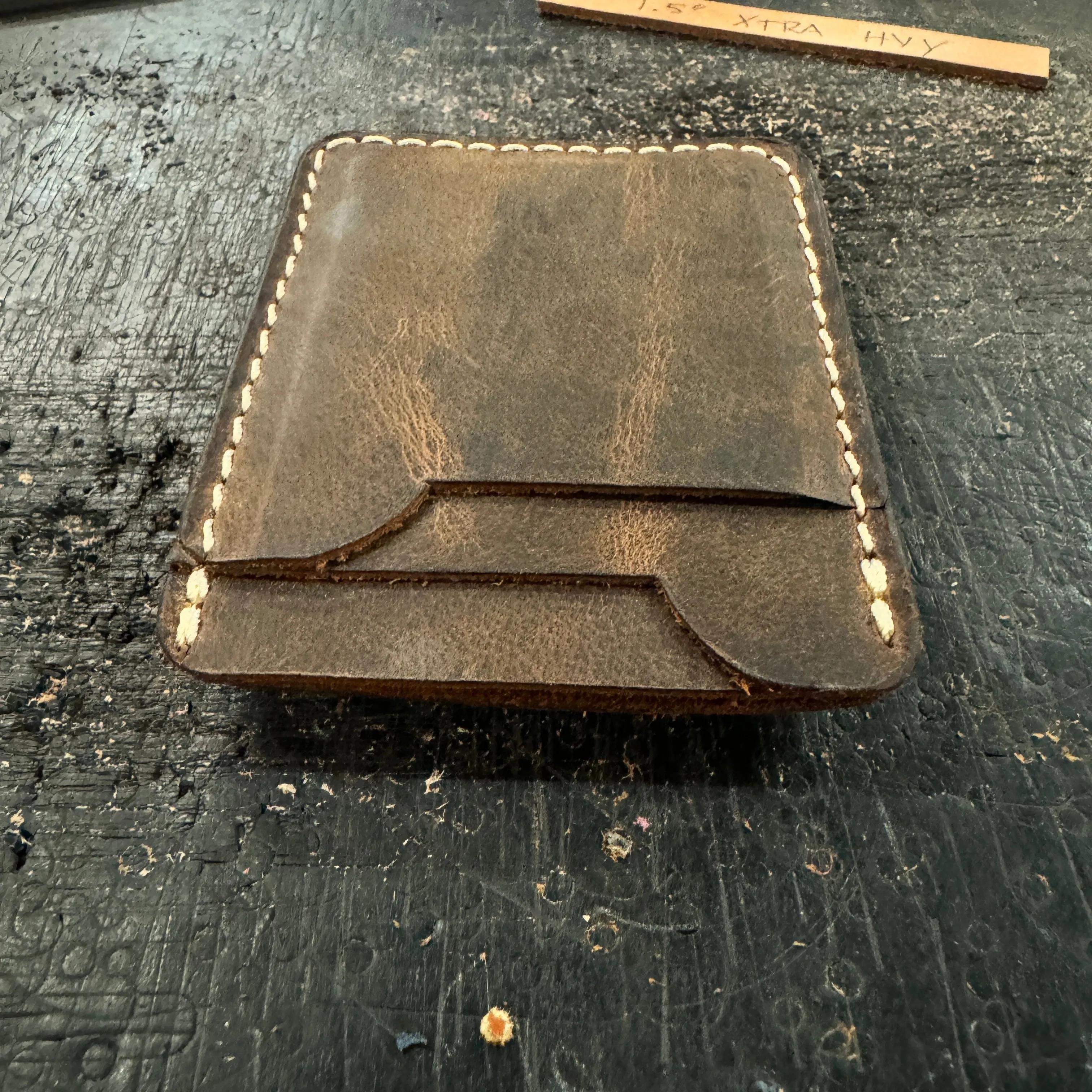 Three Pocket Minimalist Wallet With Money Clip - Crazy Horse Buffalo Leather