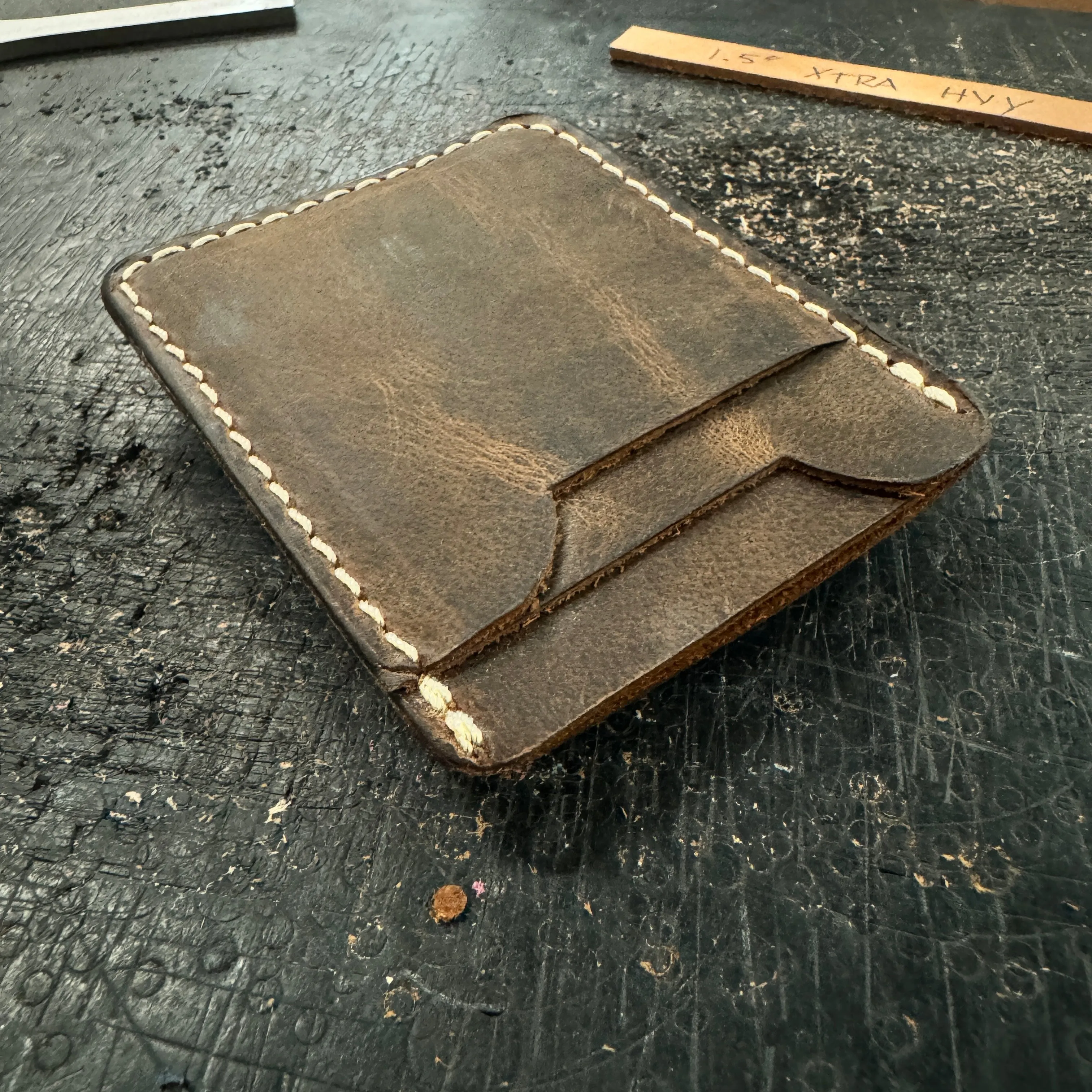 Three Pocket Minimalist Wallet With Money Clip - Crazy Horse Buffalo Leather