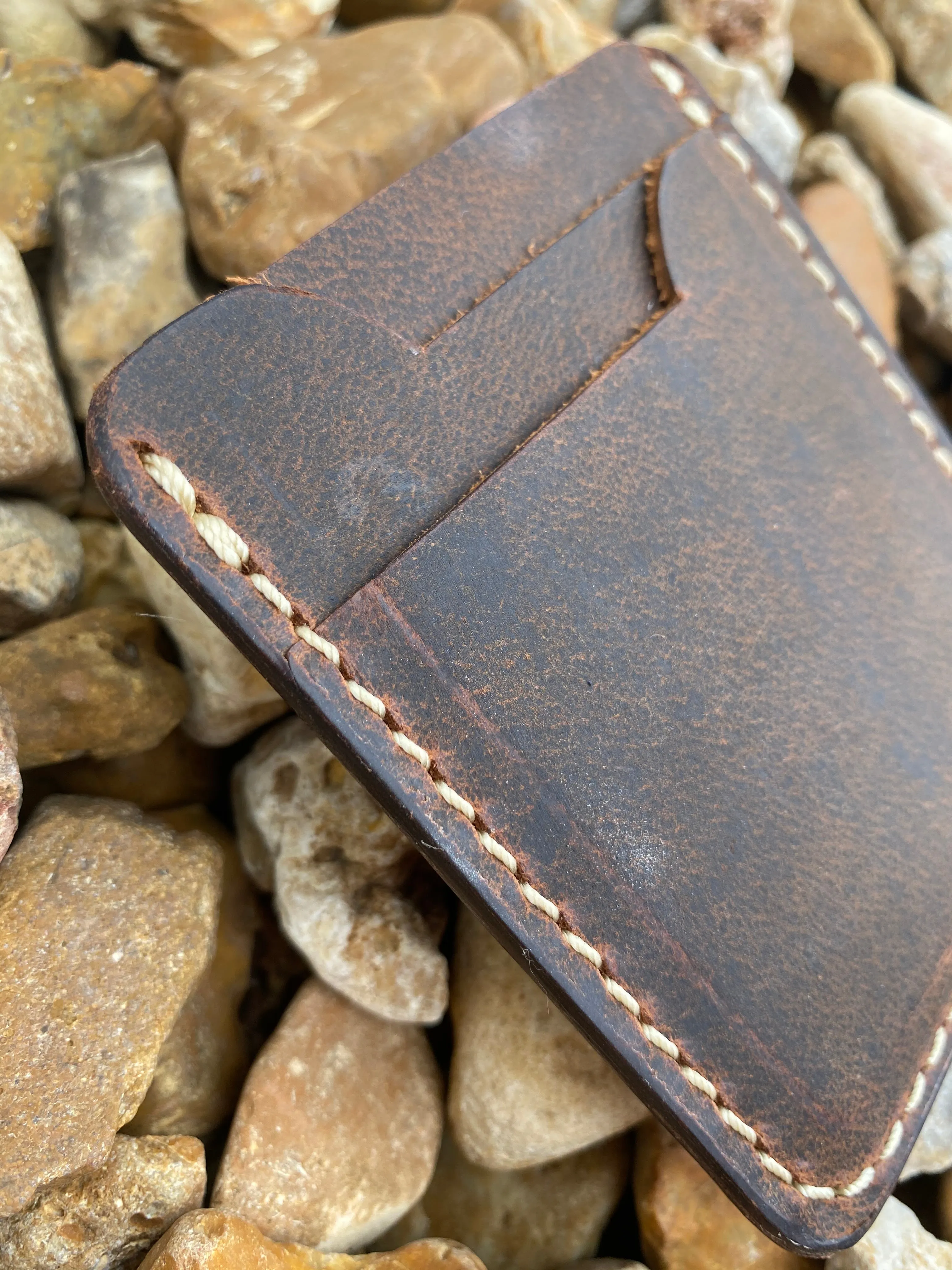 Three Pocket Minimalist Wallet With Money Clip - Crazy Horse Buffalo Leather