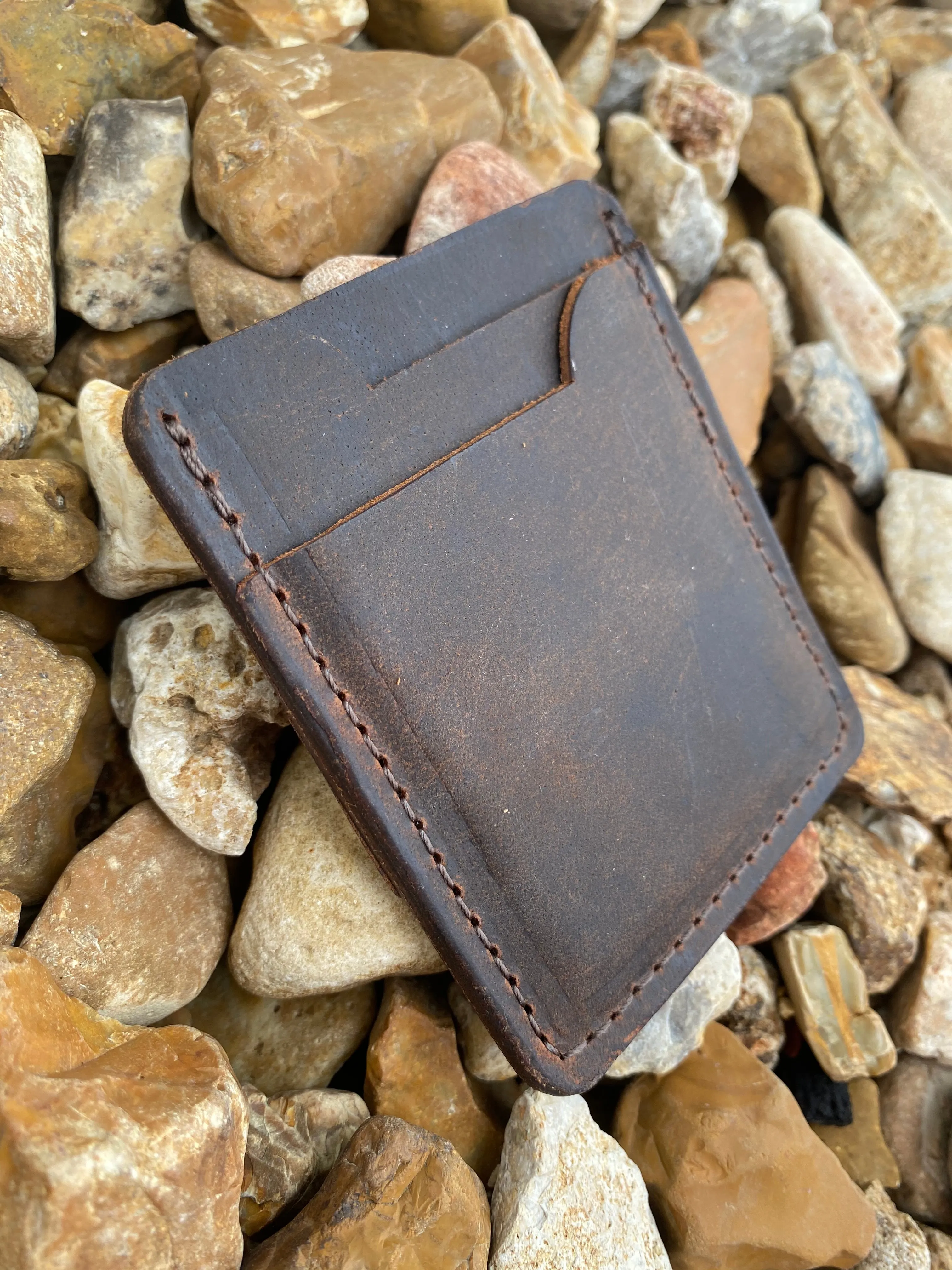 Three Pocket Minimalist Wallet With Money Clip - Crazy Horse Buffalo Leather