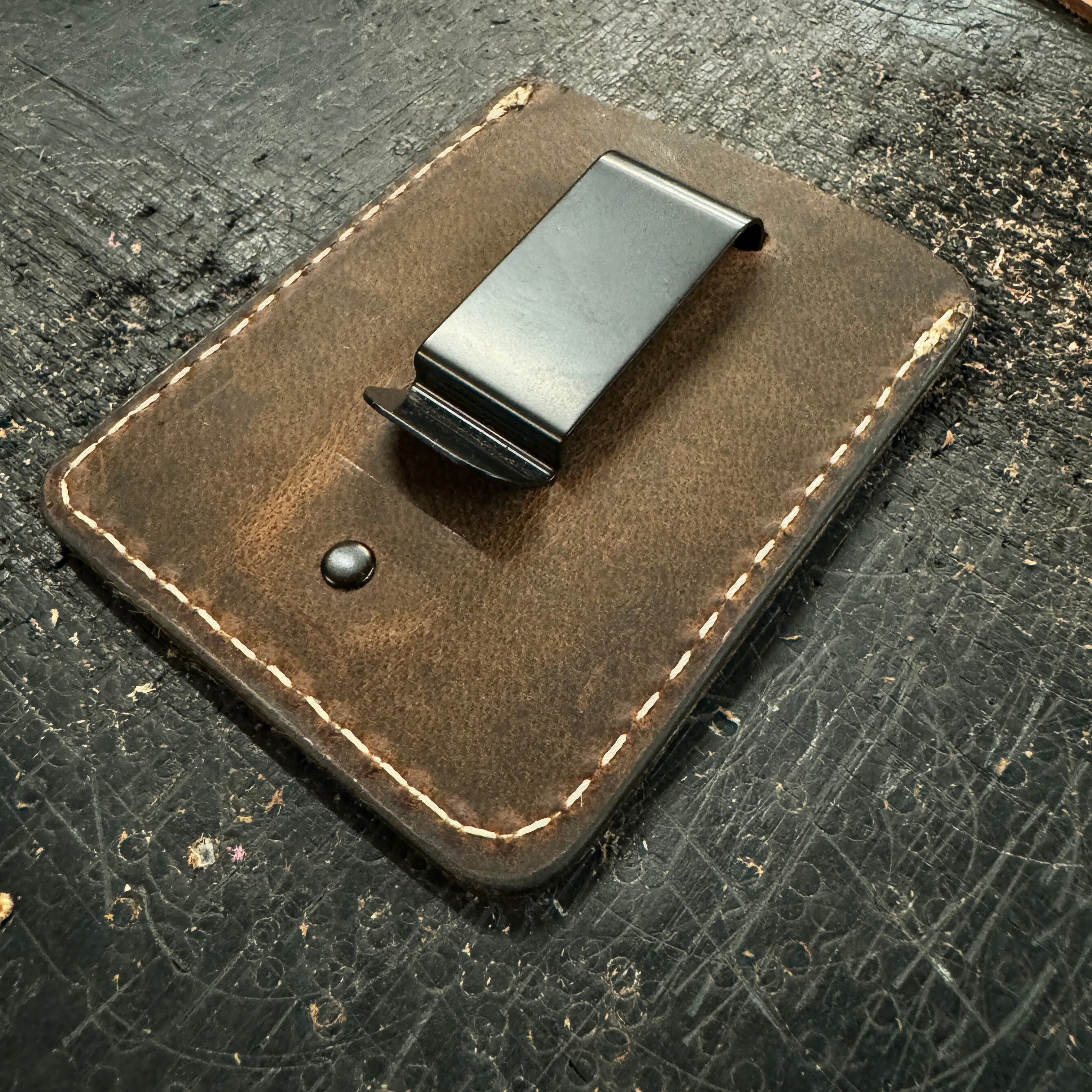 Three Pocket Minimalist Wallet With Money Clip - Crazy Horse Buffalo Leather