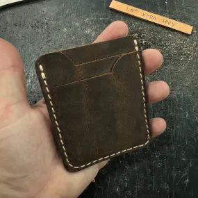 Three Pocket Minimalist Wallet With Money Clip - Crazy Horse Buffalo Leather